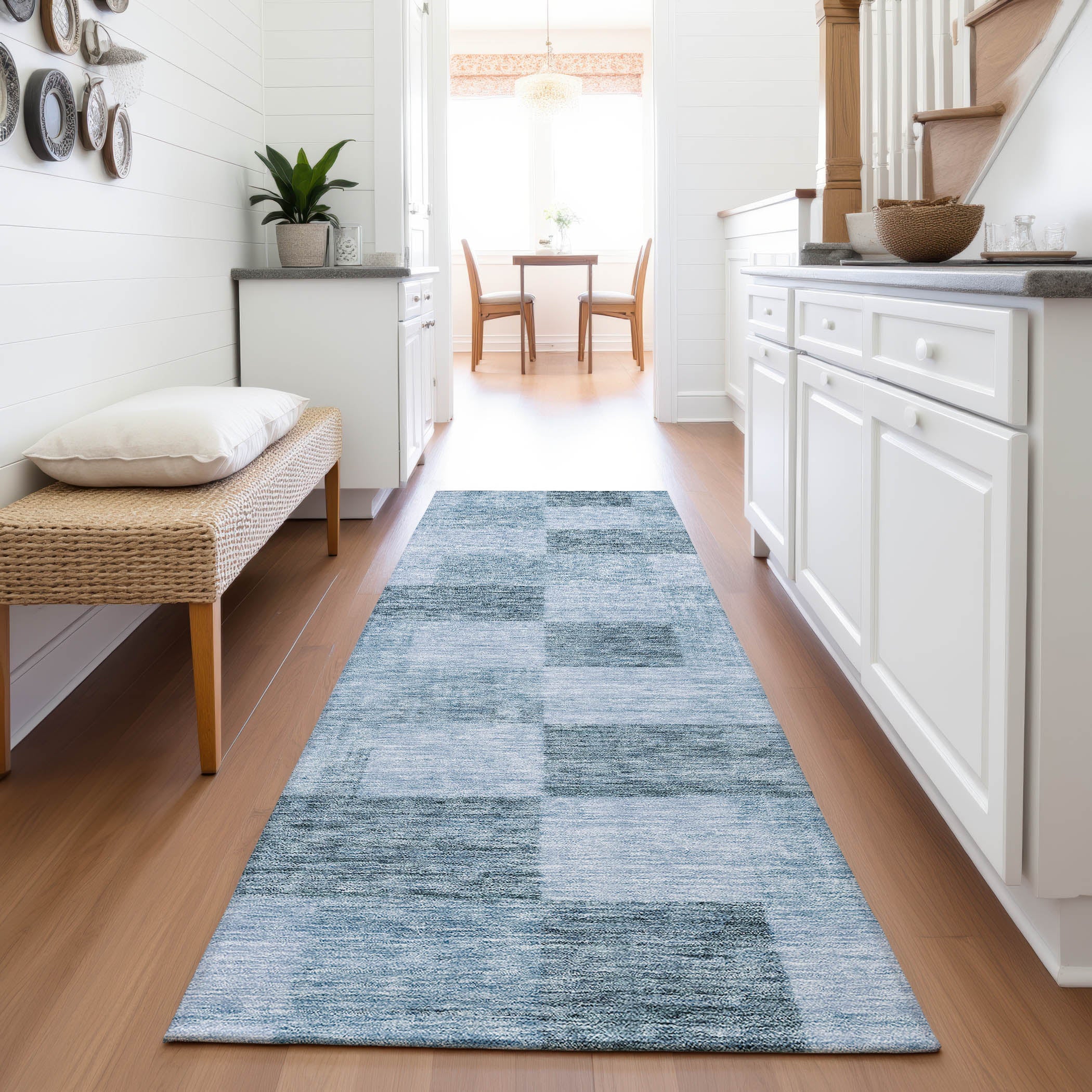 Cairo Machine Washable Transitional Denim Blue Rug 2'3" x 7'6" #shape_Runner
