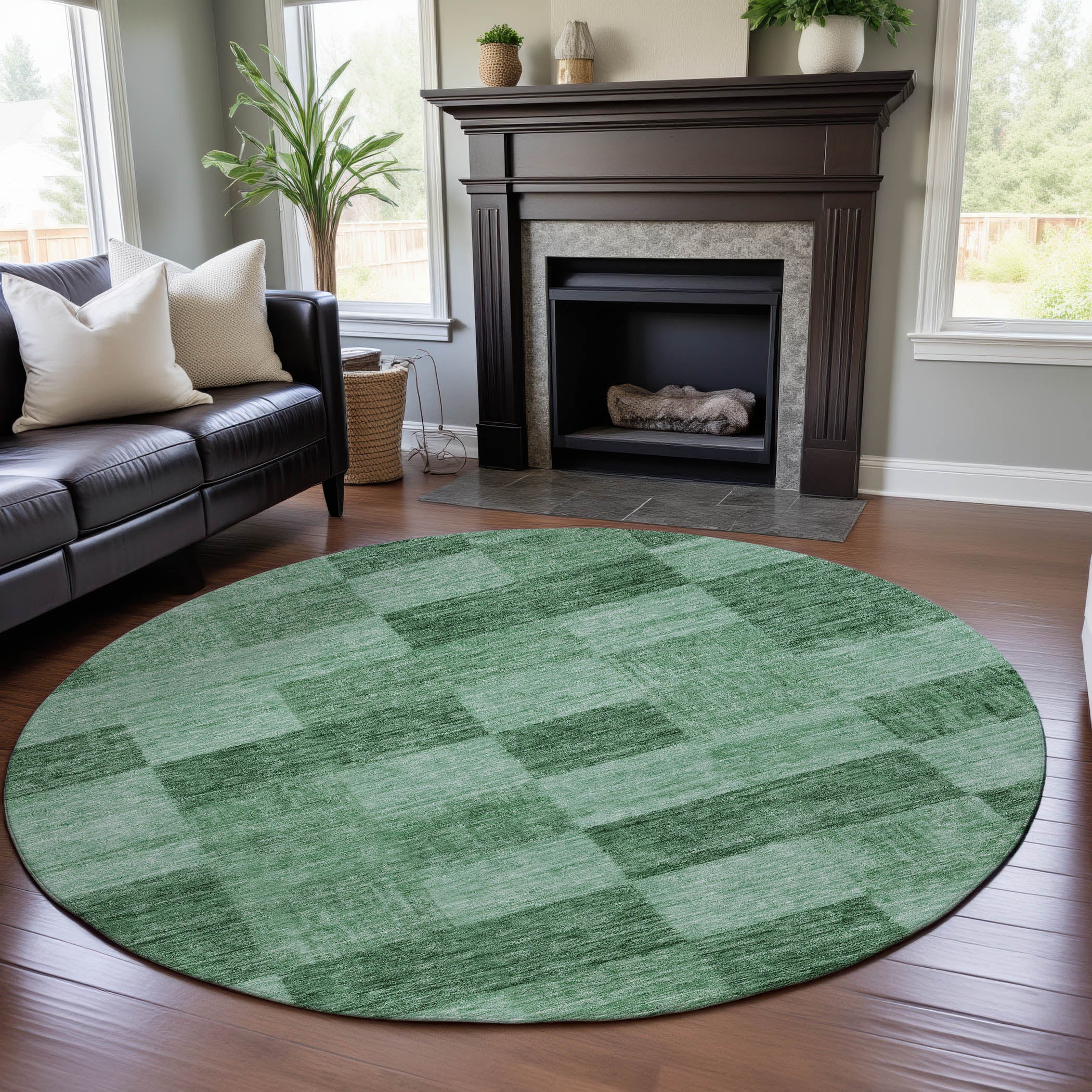 Cairo Machine Washable Transitional Green Rug 8' x 8' #shape_Round