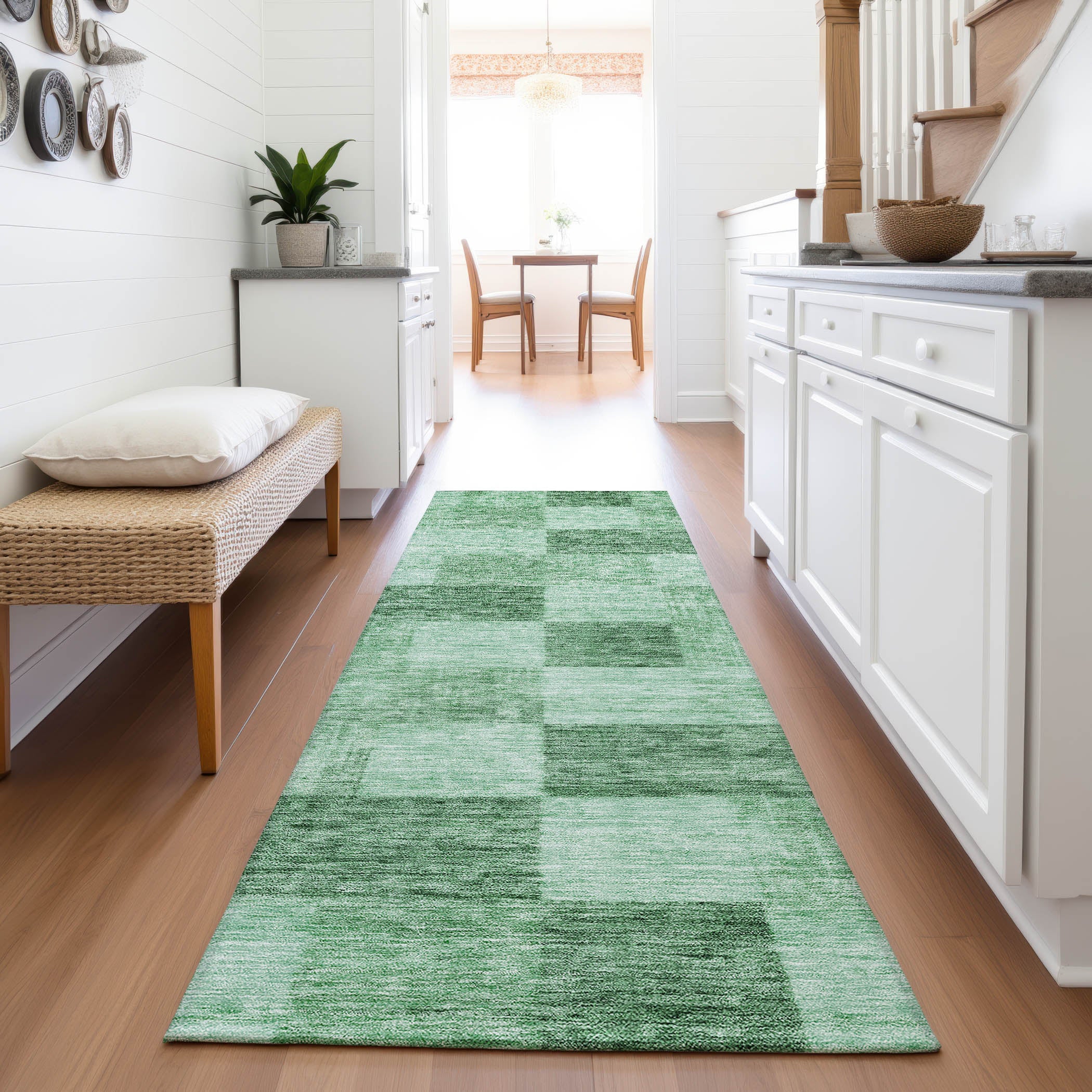 Cairo Machine Washable Transitional Green Rug 2'3" x 7'6" #shape_Runner