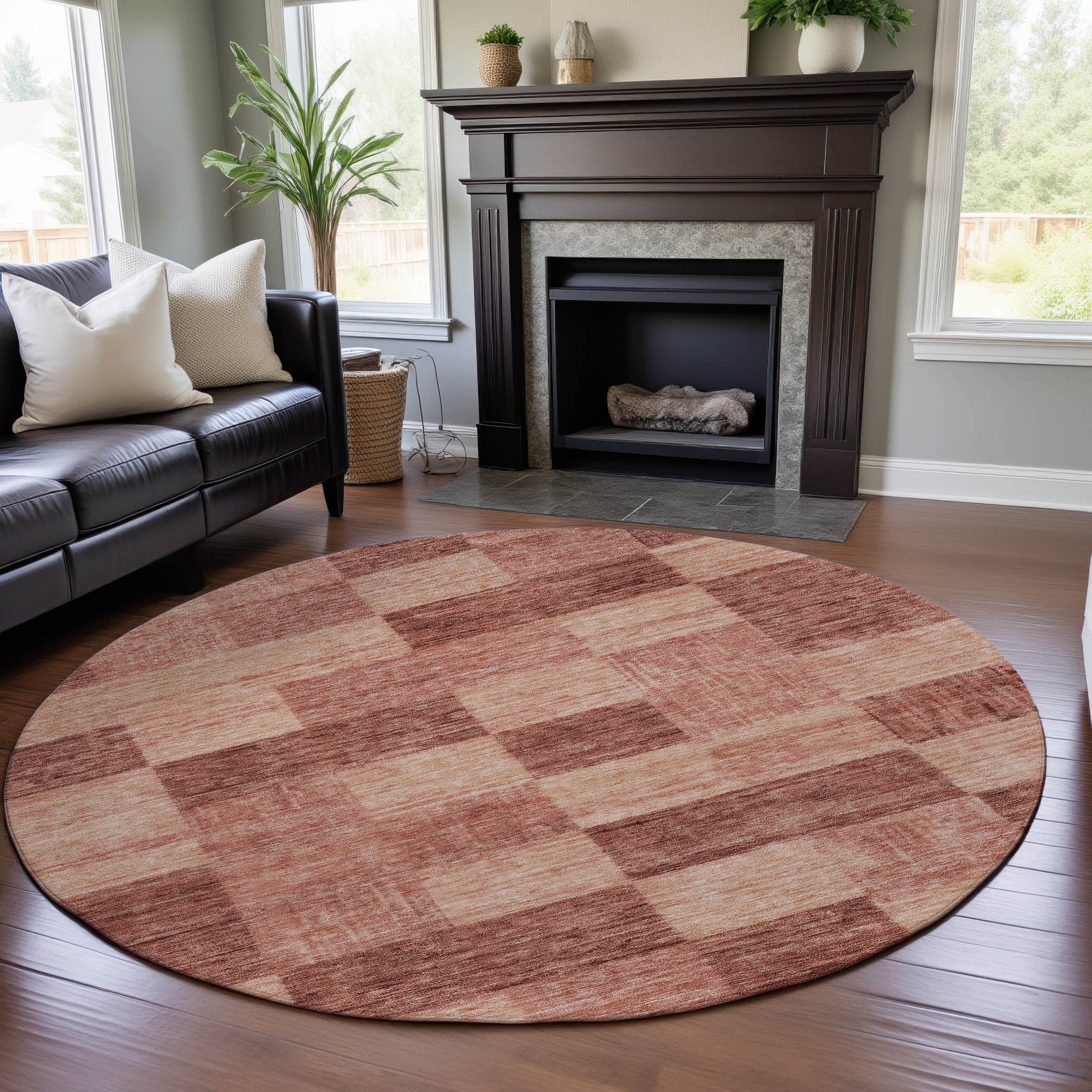 Cairo Machine Washable Transitional Paprika Orange Rug 8' x 8' #shape_Round