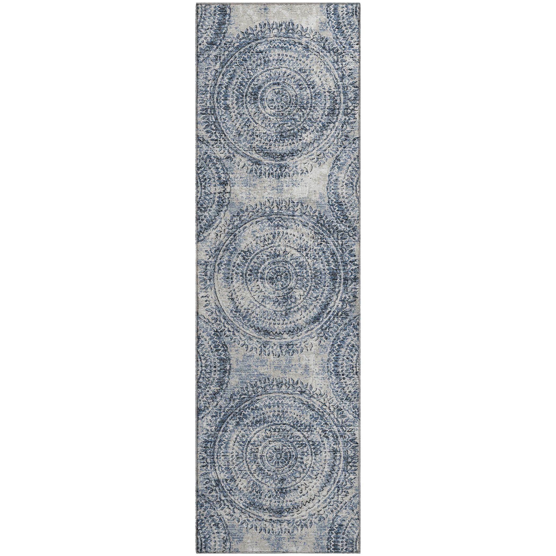 Antigua Machine Washable Transitional Blue Rug 2'3" x 7'6" #shape_Runner