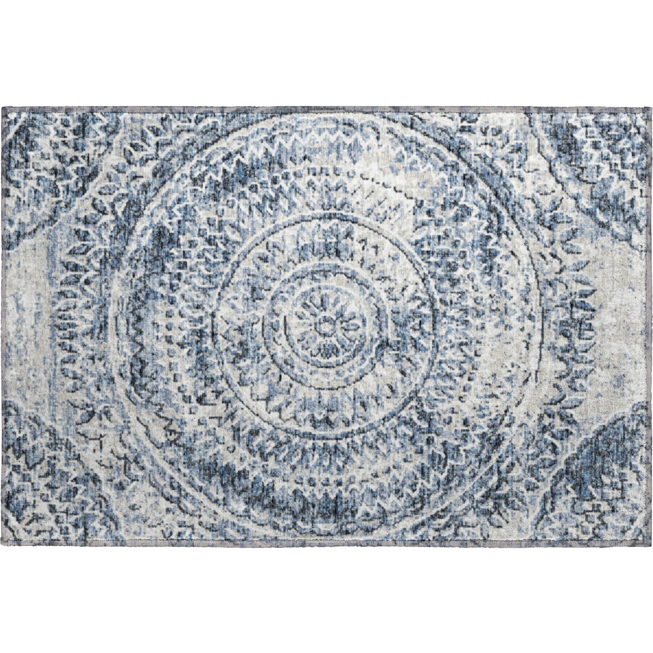 Antigua Machine Washable Transitional Blue Rug 1'8" x 2'6" #shape_Rectangle