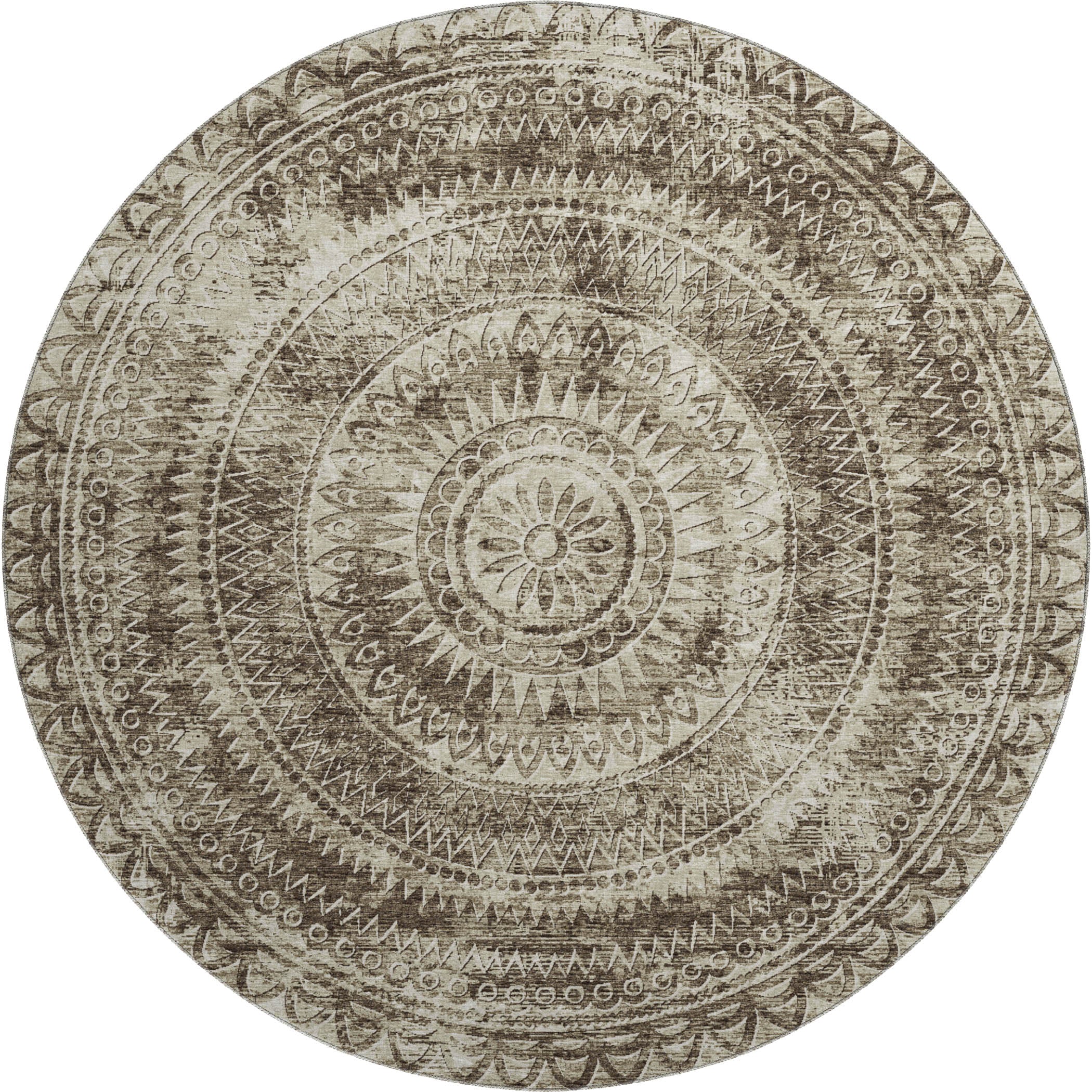 Antigua Machine Washable Transitional Brown Rug 8' x 8' #shape_Round