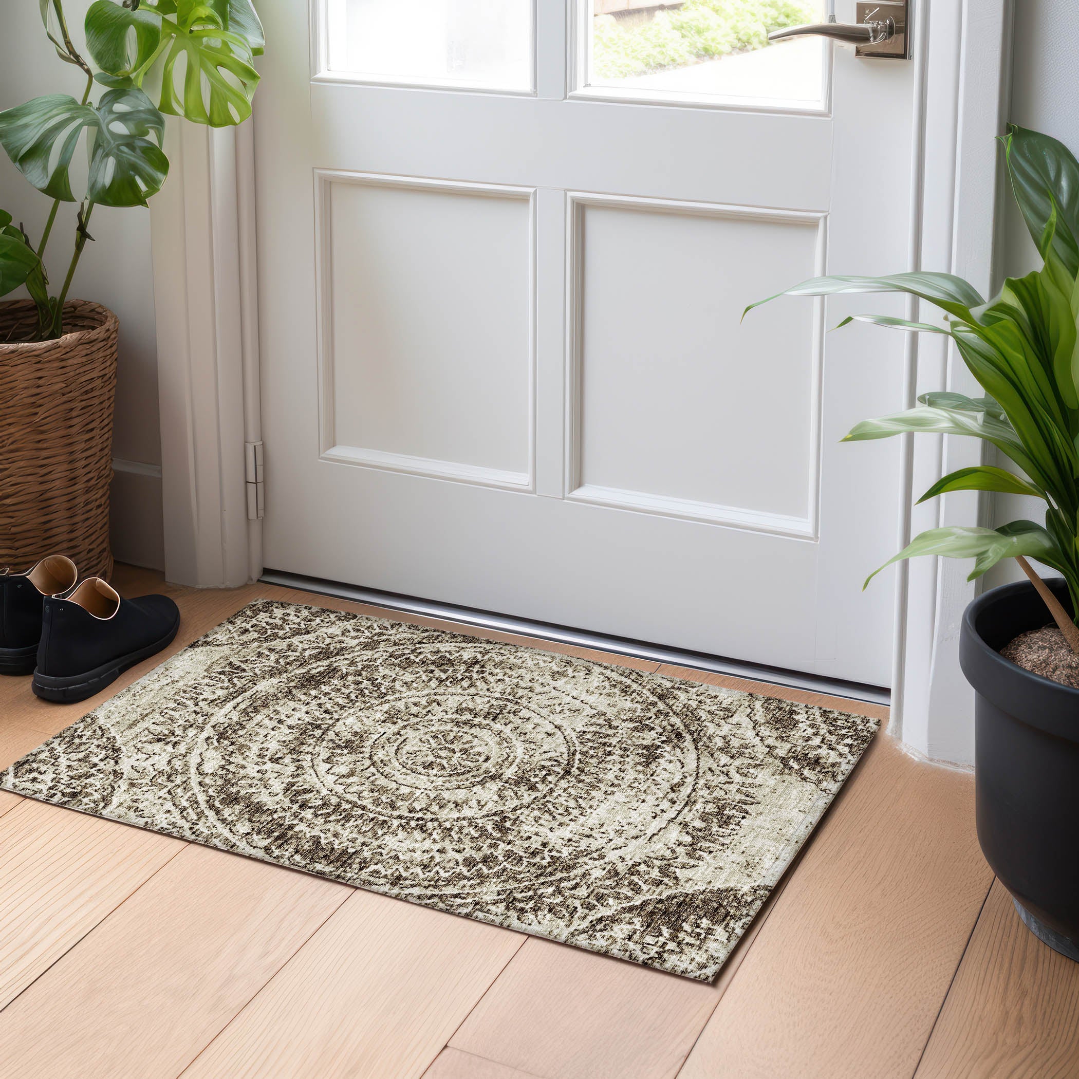 Antigua Machine Washable Transitional Brown Rug 1'8" x 2'6" #shape_Rectangle