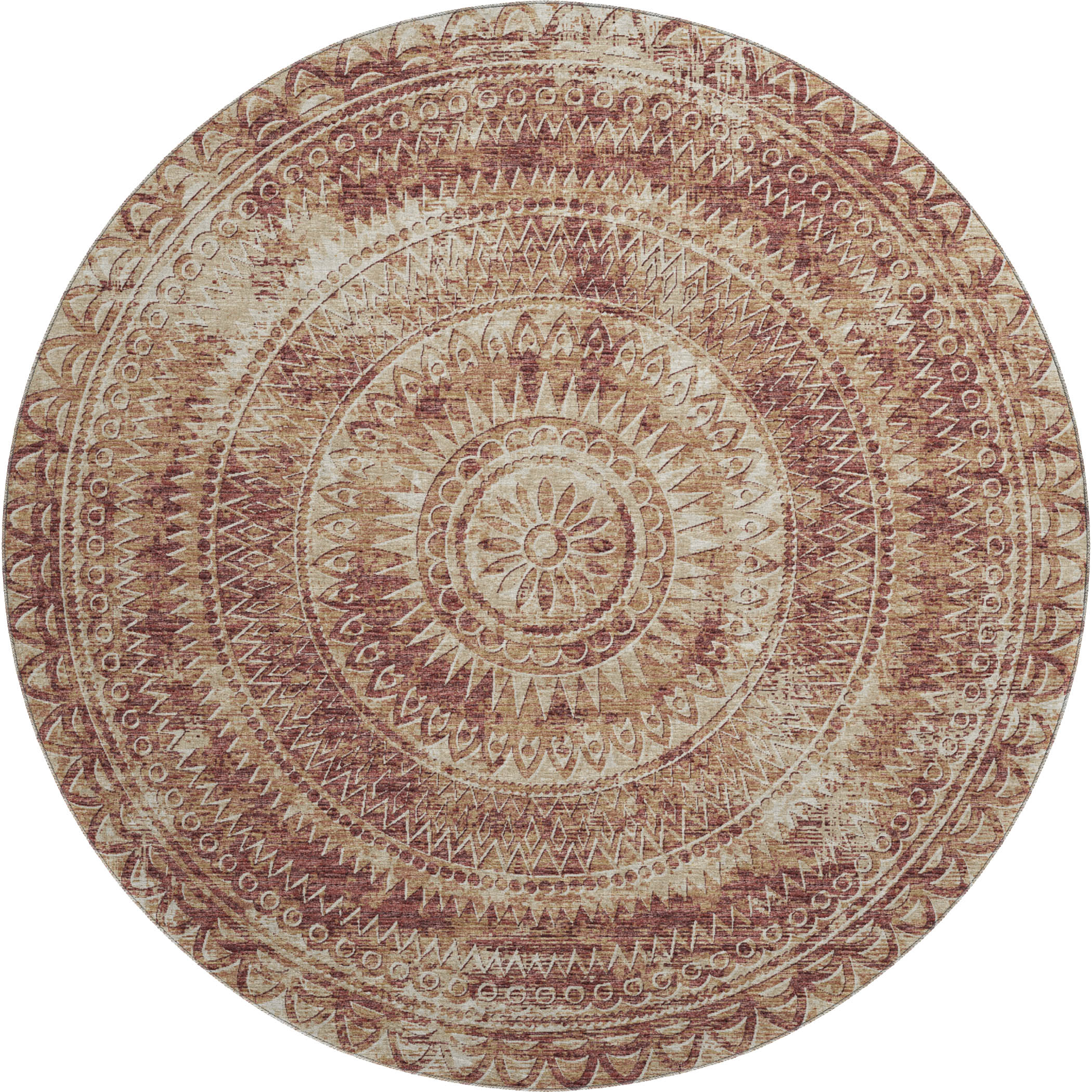 Antigua Machine Washable Transitional Canyon Red Rug 8' x 8' #shape_Round