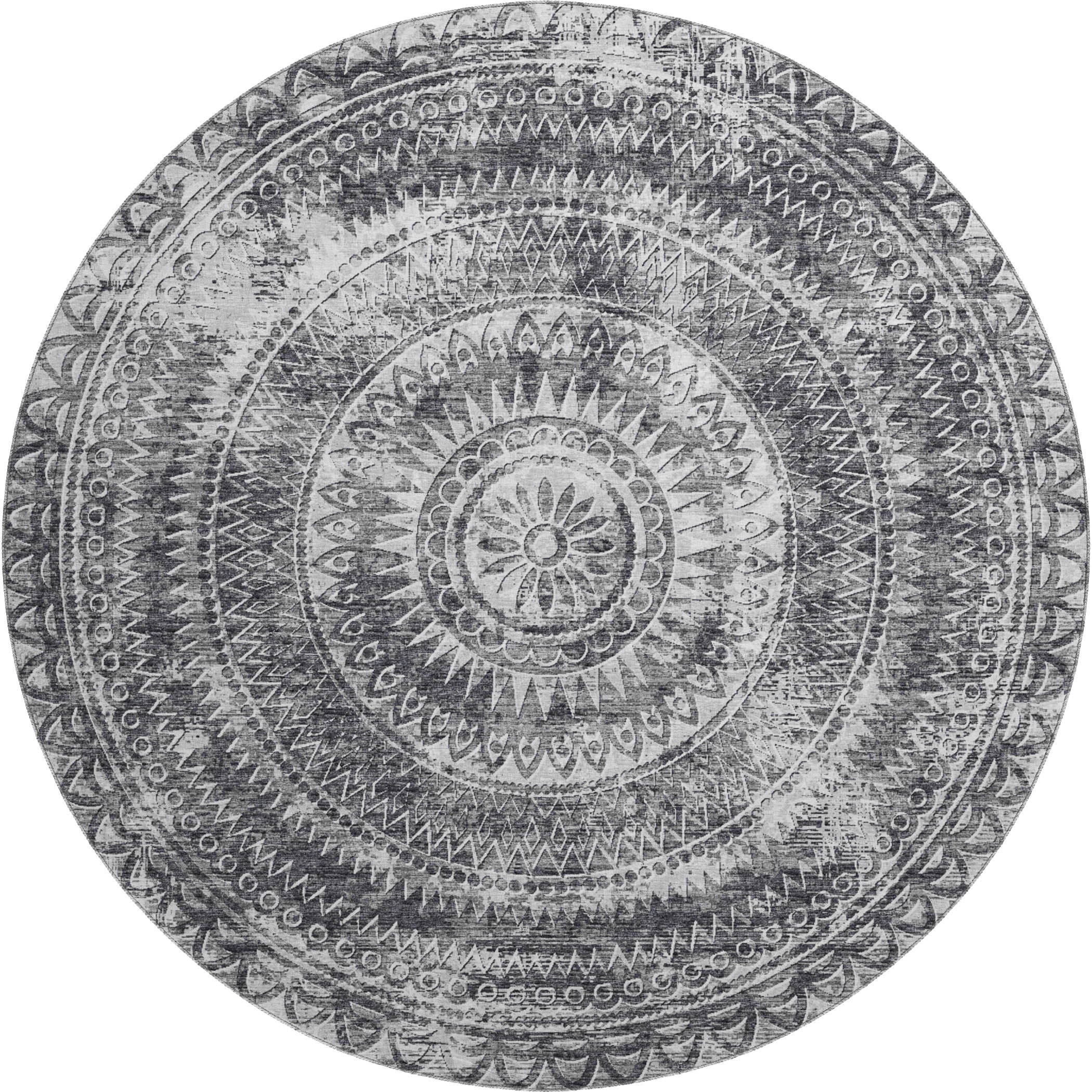 Antigua Machine Washable Transitional Gray Rug 8' x 8' #shape_Round