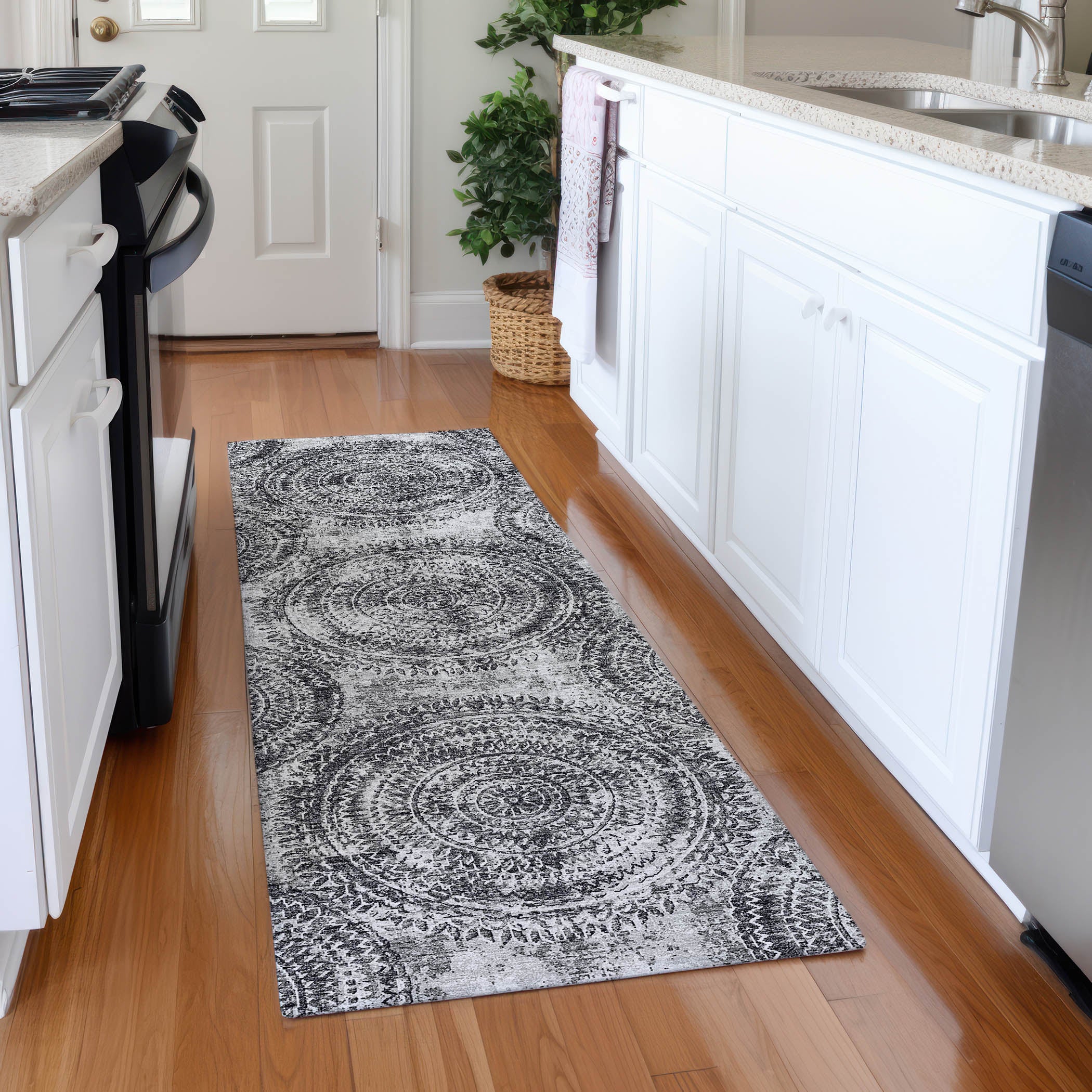 Antigua Machine Washable Transitional Gray Rug 2'3" x 7'6" #shape_Runner