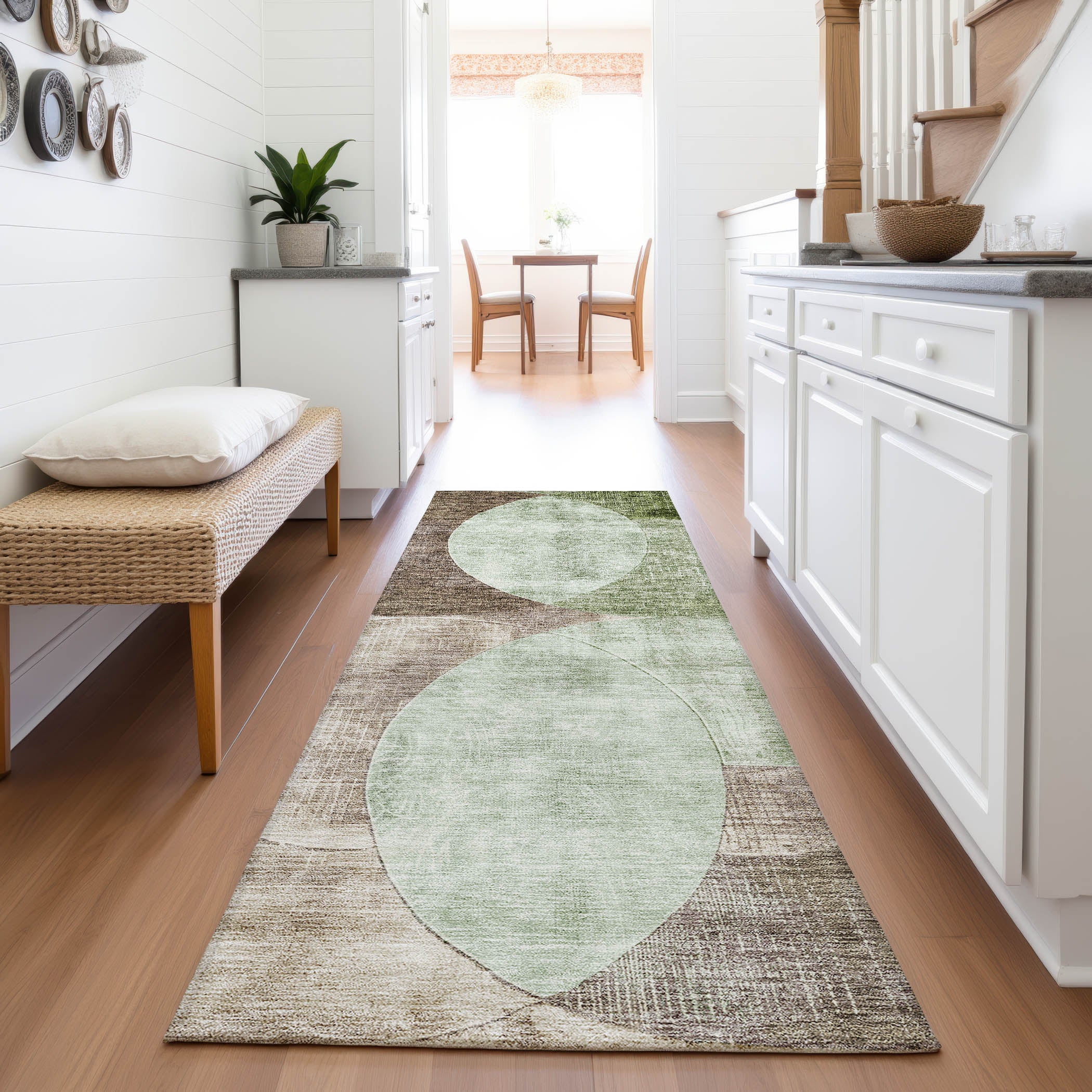 Lisbon Machine Washable Transitional Aloe Green Rug 2'3" x 7'6" #shape_Runner