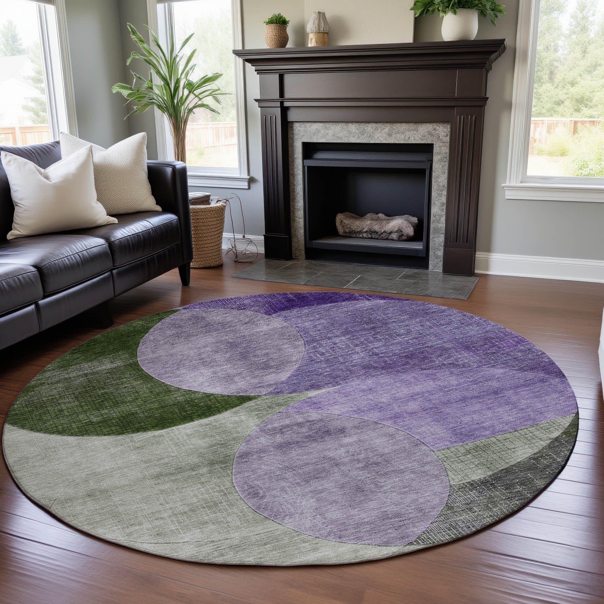 Lisbon Machine Washable Transitional Lavender Purple Rug 8' x 8' #shape_Round