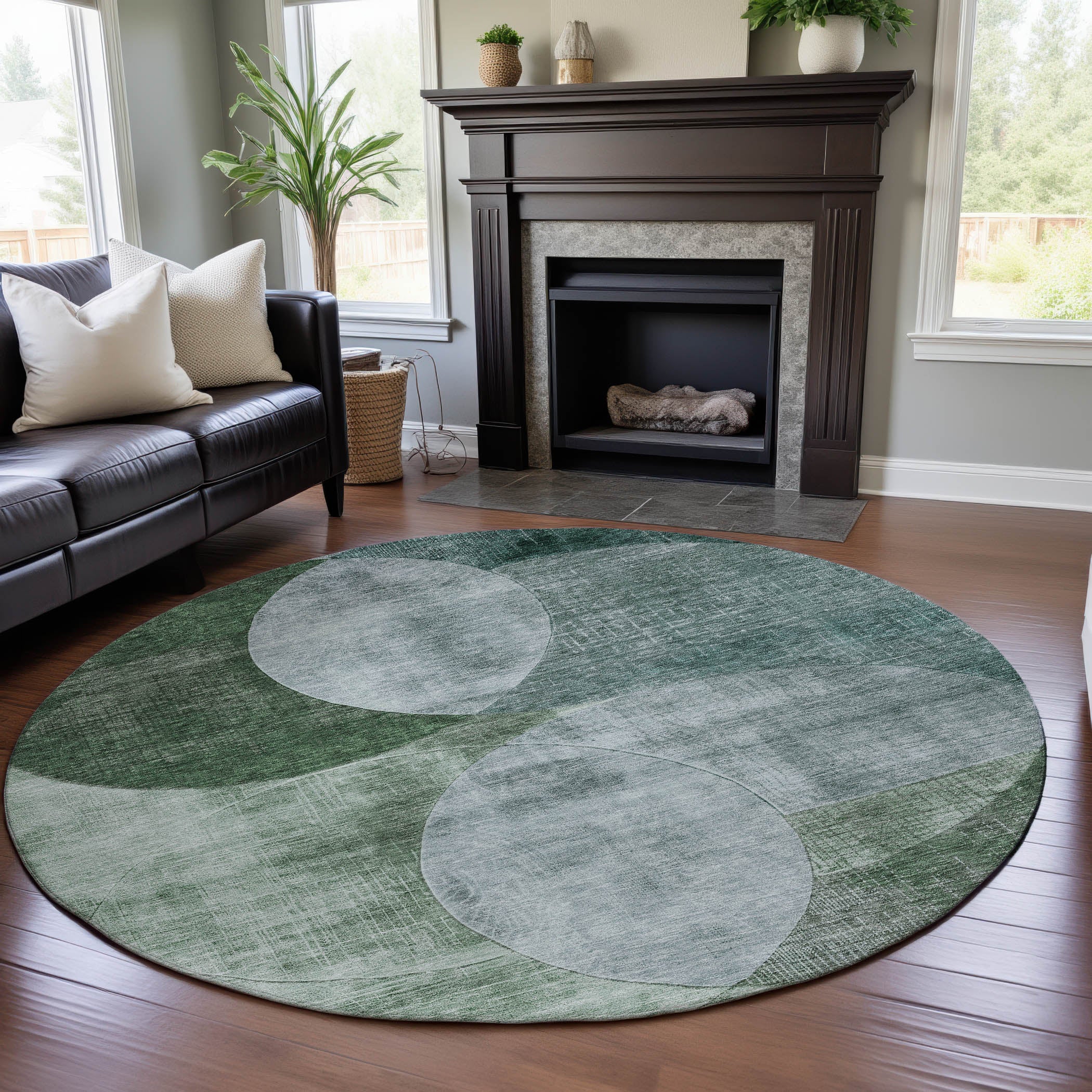 Lisbon Machine Washable Transitional Seafoam Blue Rug 8' x 8' #shape_Round