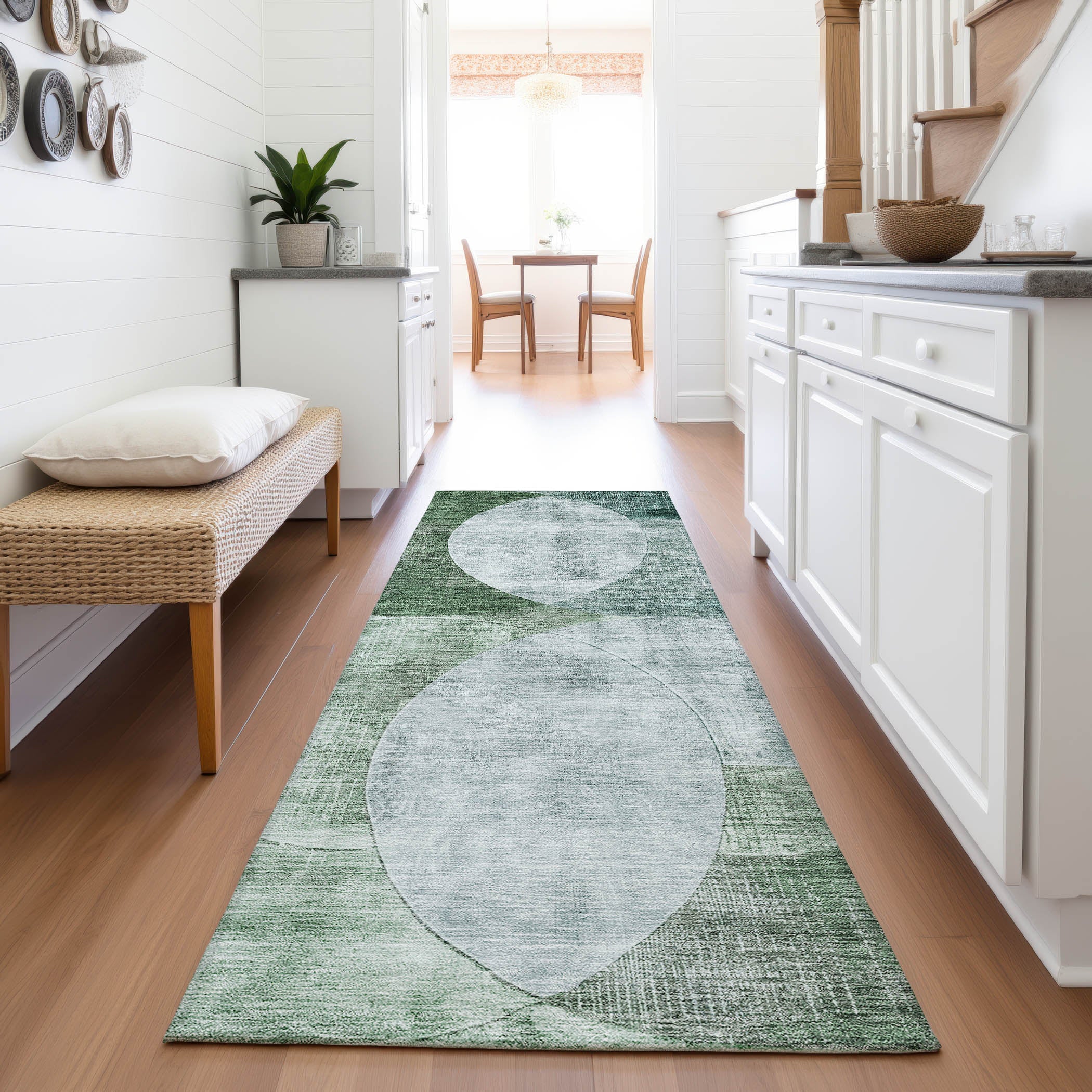 Lisbon Machine Washable Transitional Seafoam Blue Rug 2'3" x 7'6" #shape_Runner