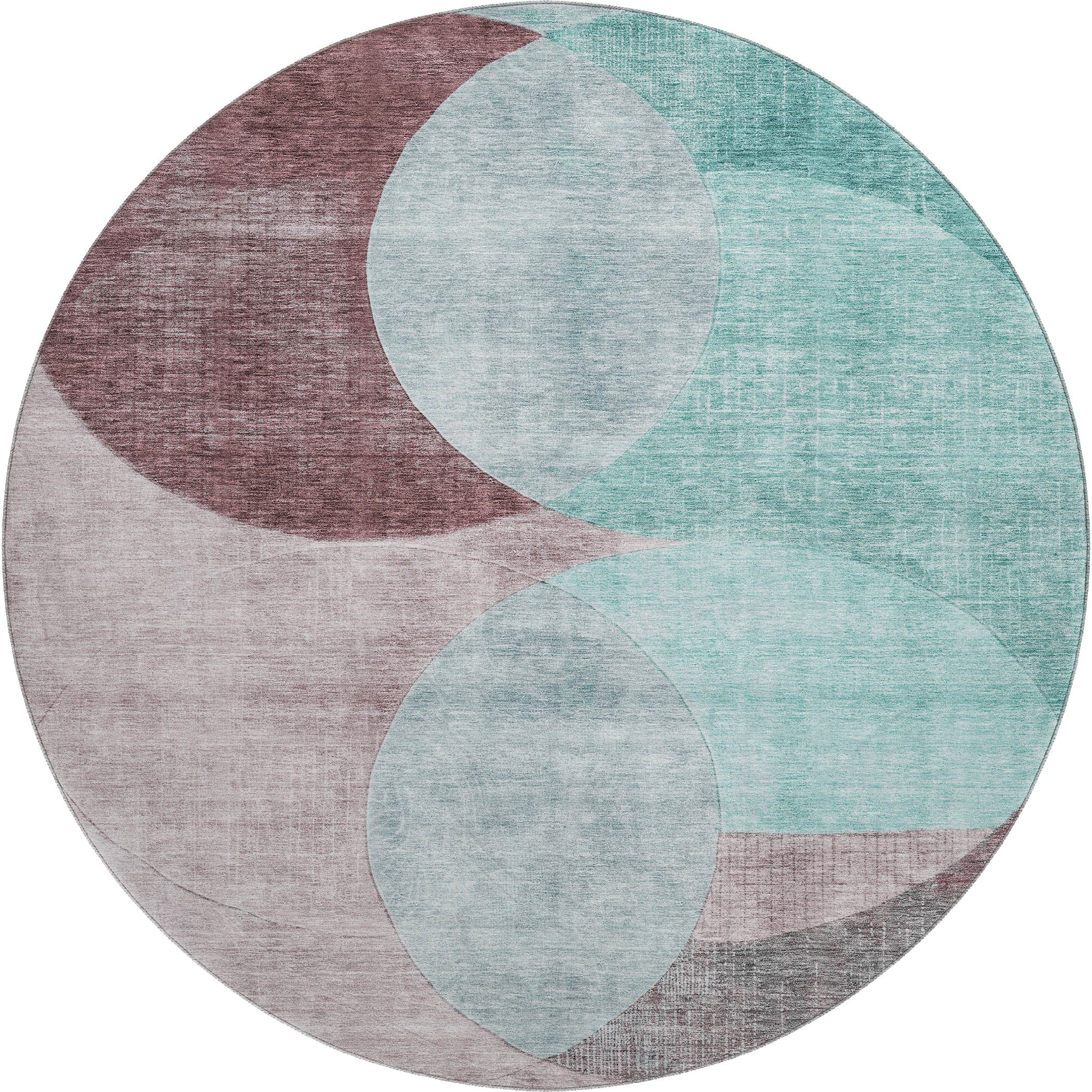 Lisbon Machine Washable Transitional Teal Rug 8' x 8' #shape_Round