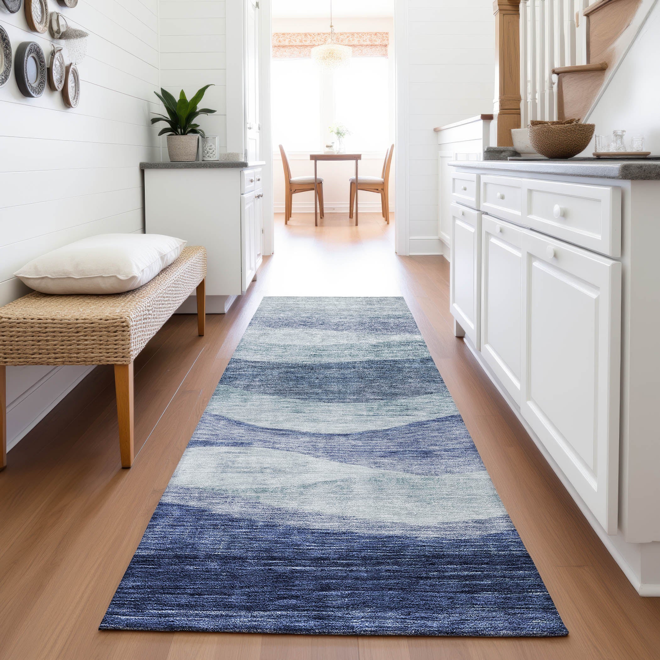 Cusco Machine Washable Transitional Blue Rug 2'3" x 7'6" #shape_Runner