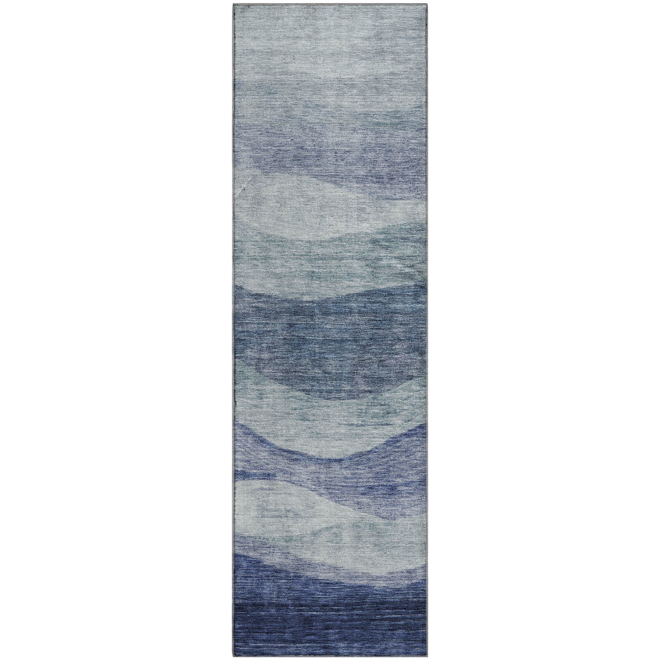 Cusco Machine Washable Transitional Blue Rug 2'3" x 7'6" #shape_Runner