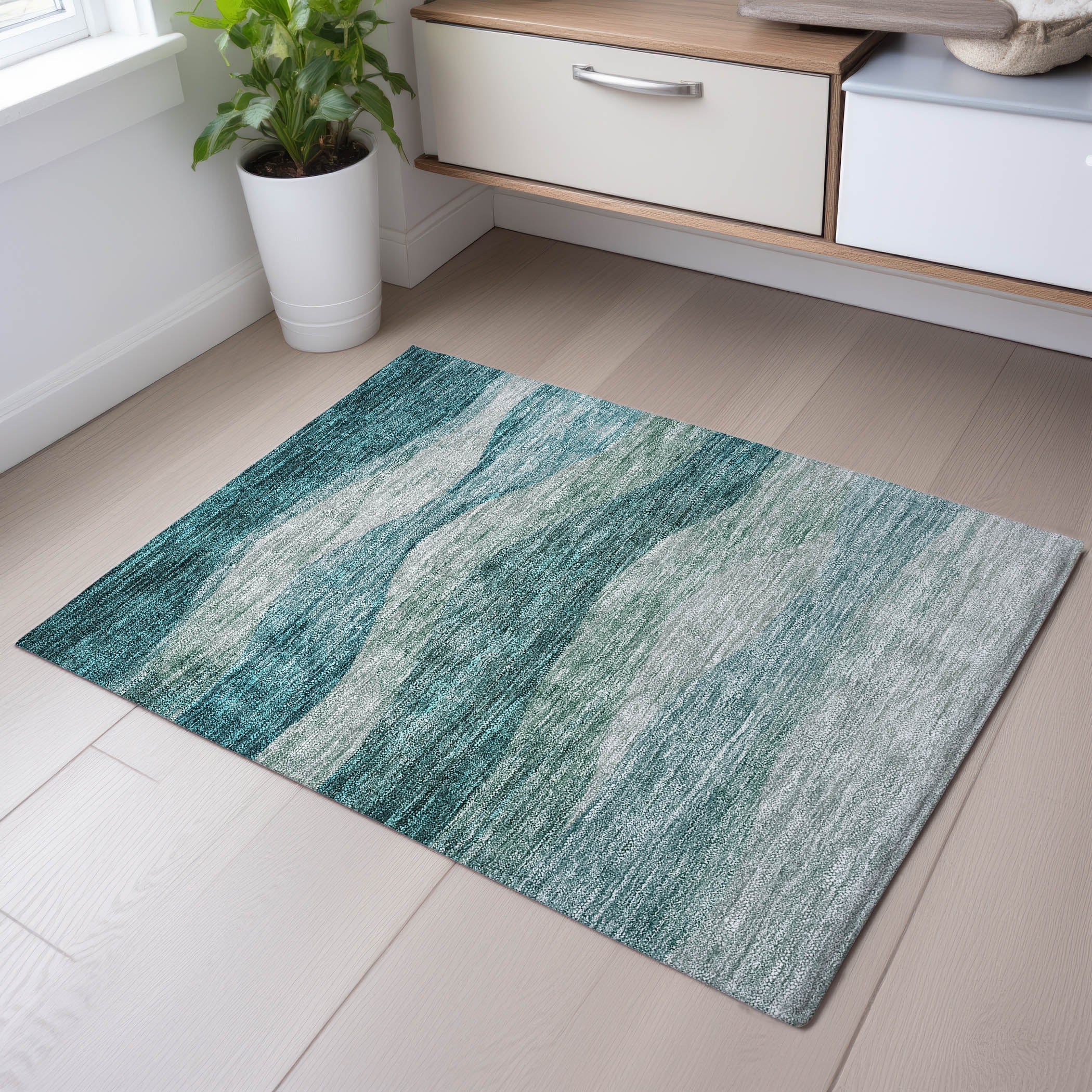 Cusco Machine Washable Transitional Seafoam Blue Rug 1'8" x 2'6" #shape_Rectangle
