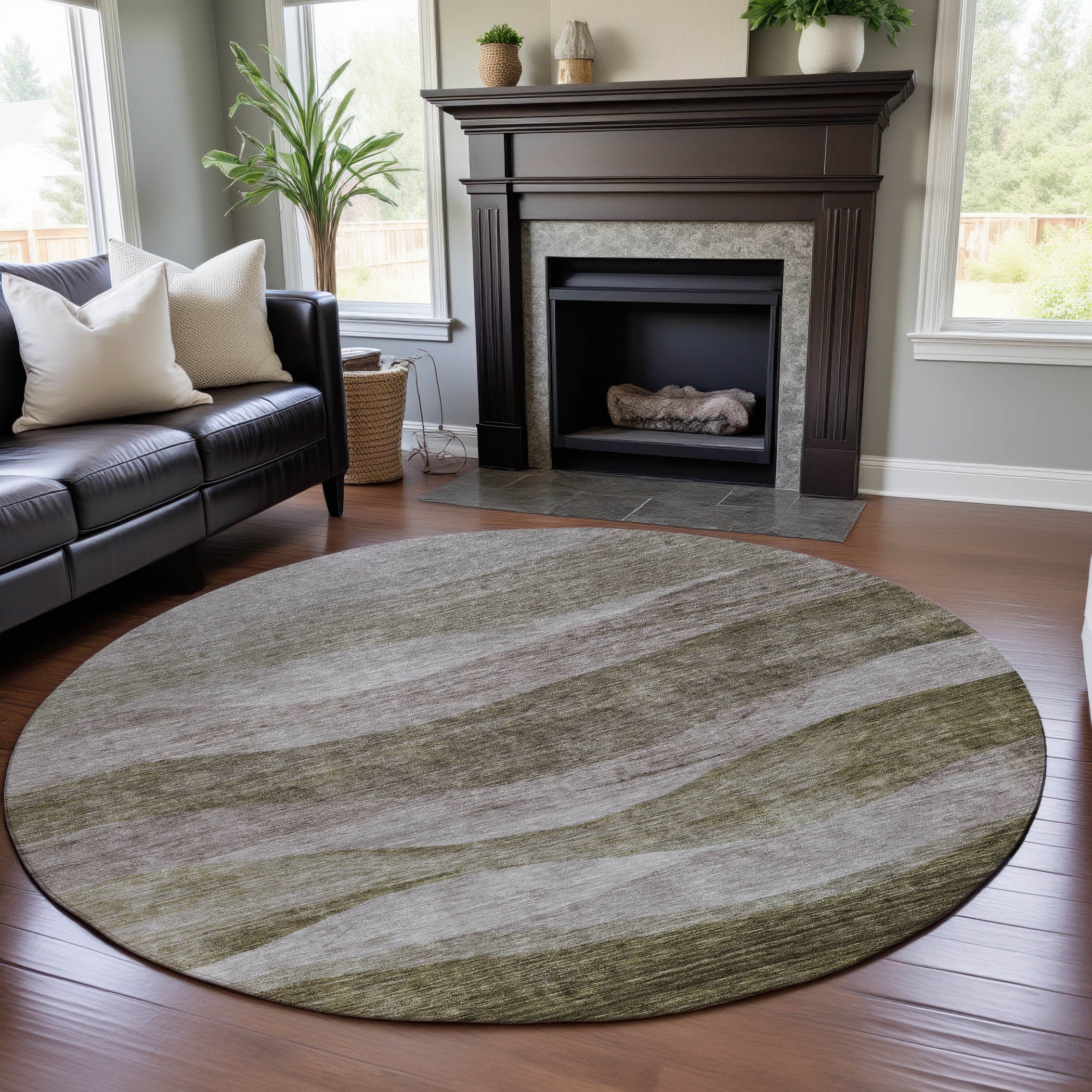 Cusco Machine Washable Transitional Taupe Brown Rug 8' x 8' #shape_Round