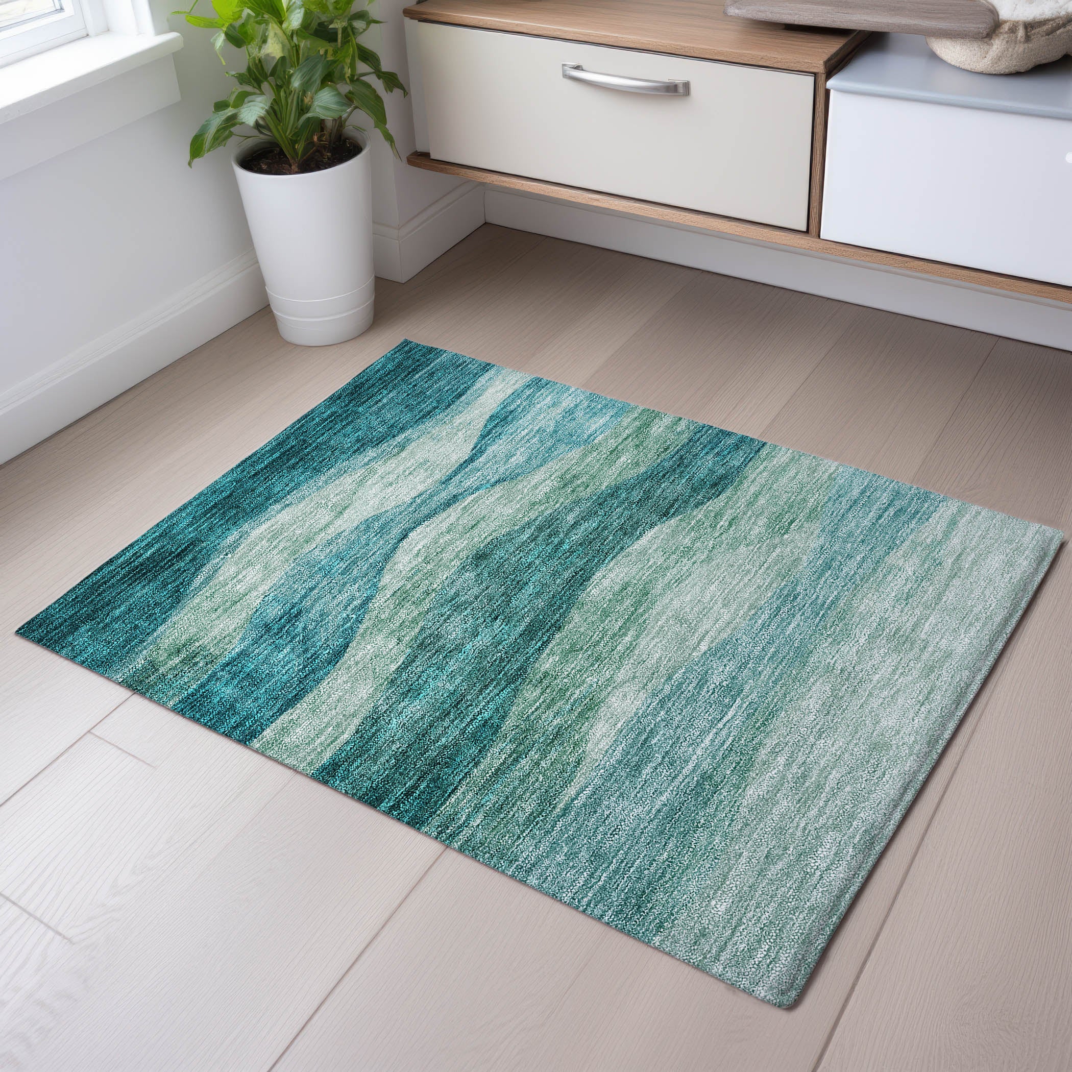Cusco Machine Washable Transitional Teal Rug 1'8" x 2'6" #shape_Rectangle