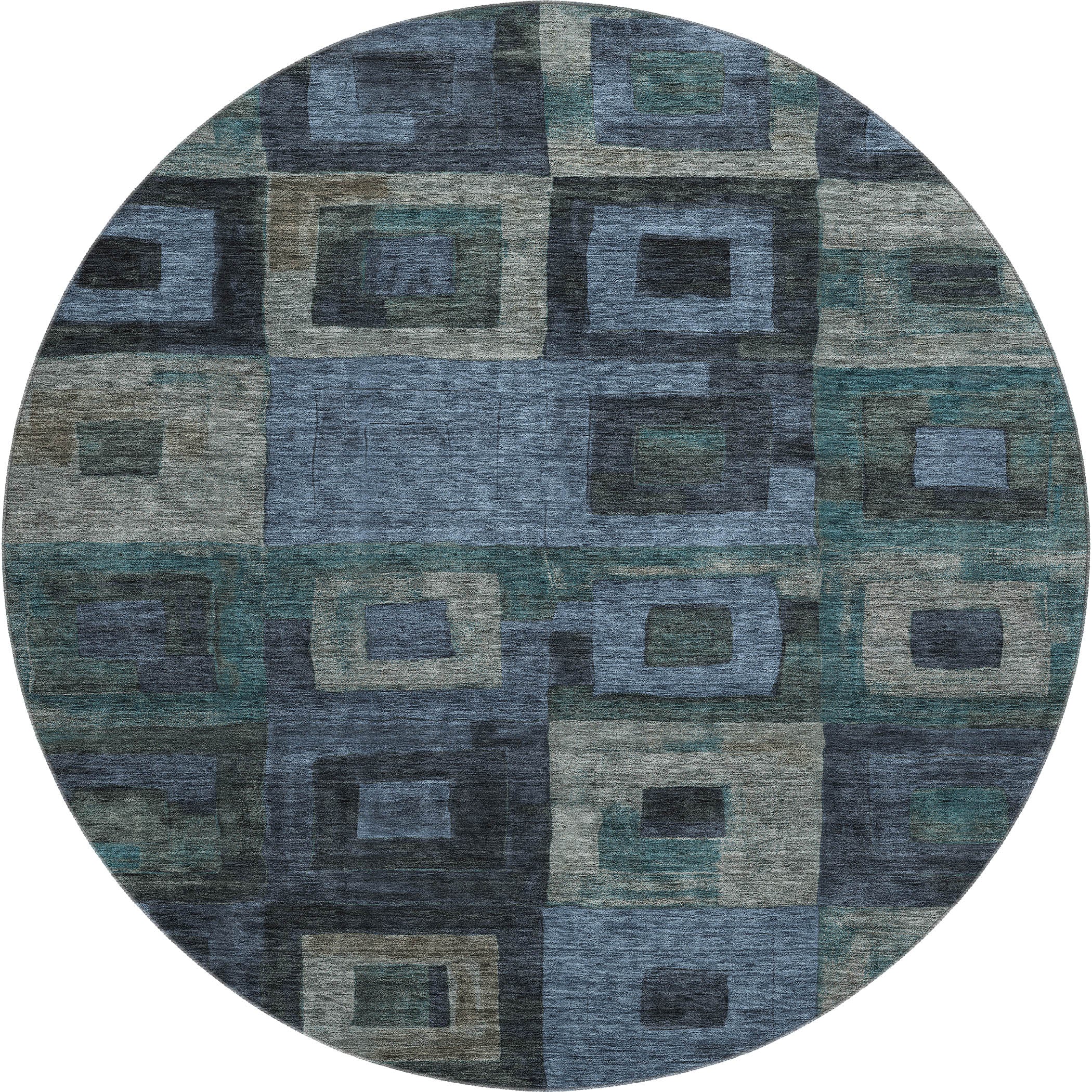 Chiang Mai Machine Washable Transitional Blue Rug 8' x 8' #shape_Round