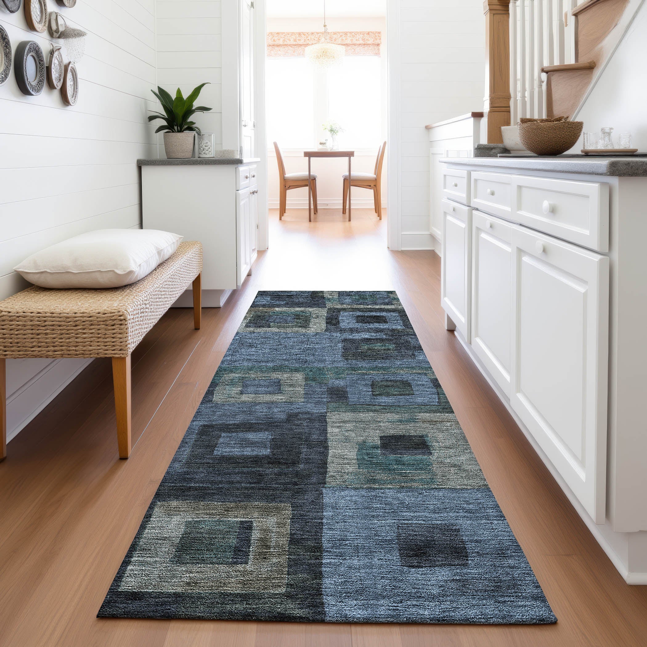 Chiang Mai Machine Washable Transitional Blue Rug 2'3" x 7'6" #shape_Runner