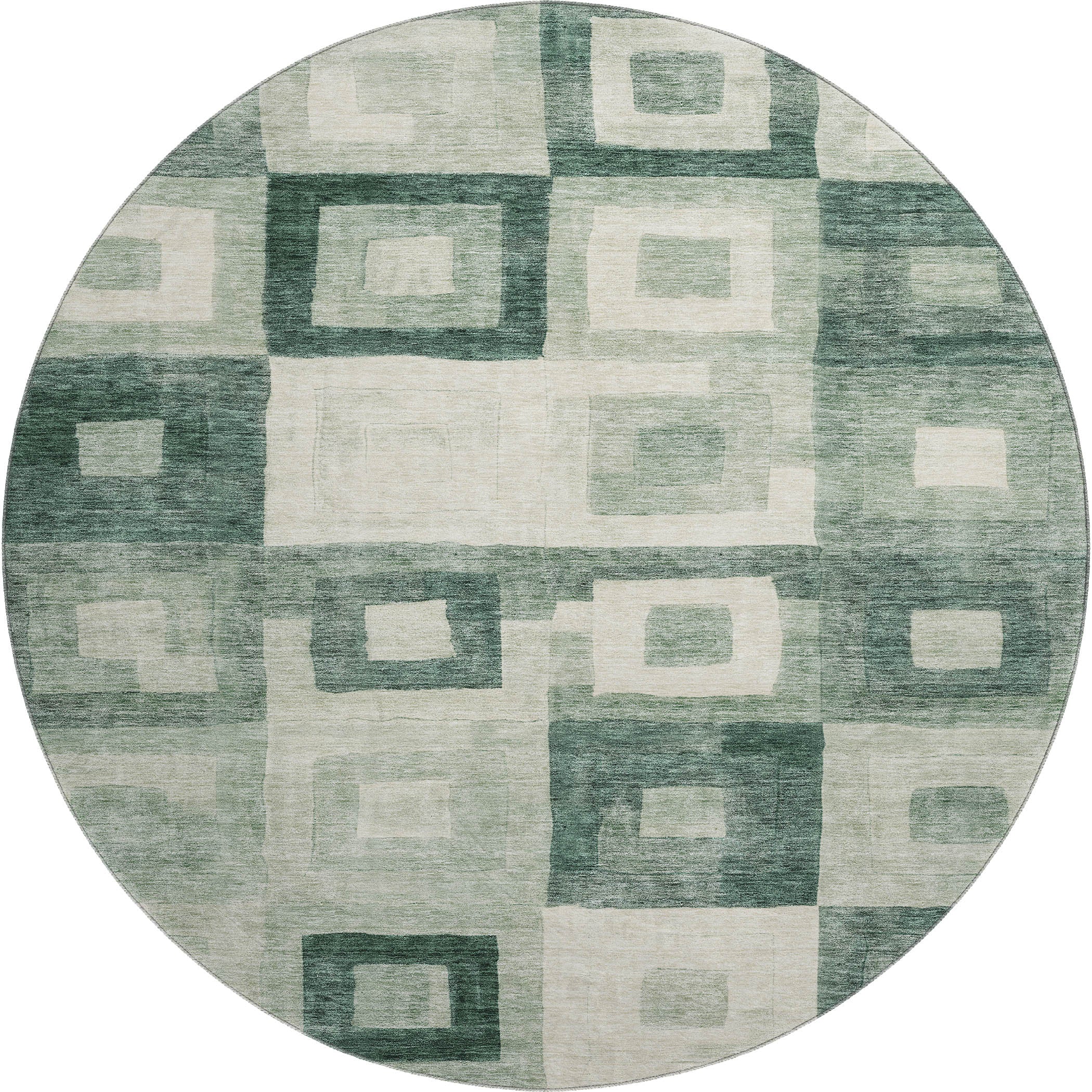 Chiang Mai Machine Washable Transitional Green Rug 8' x 8' #shape_Round