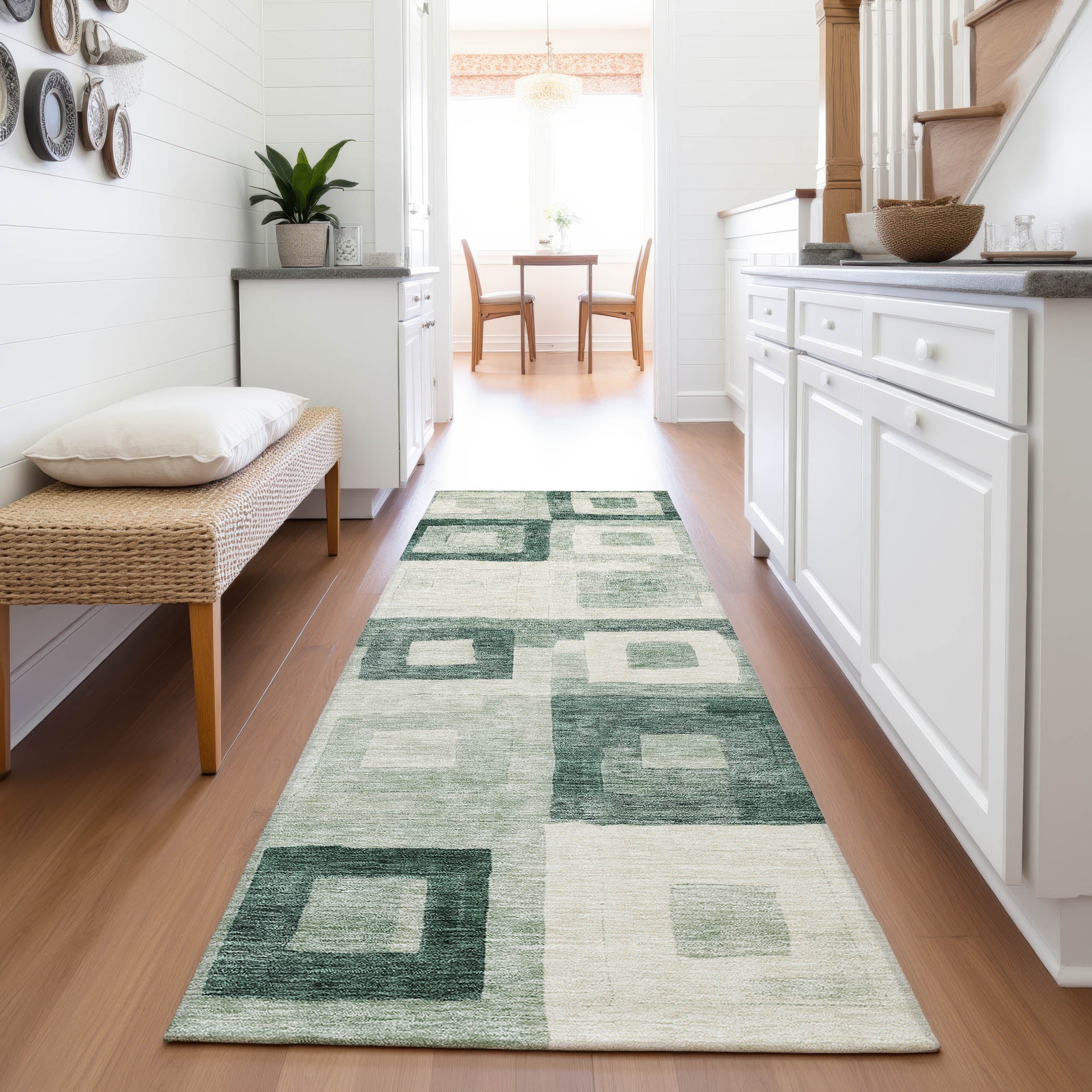 Chiang Mai Machine Washable Transitional Green Rug 2'3" x 7'6" #shape_Runner