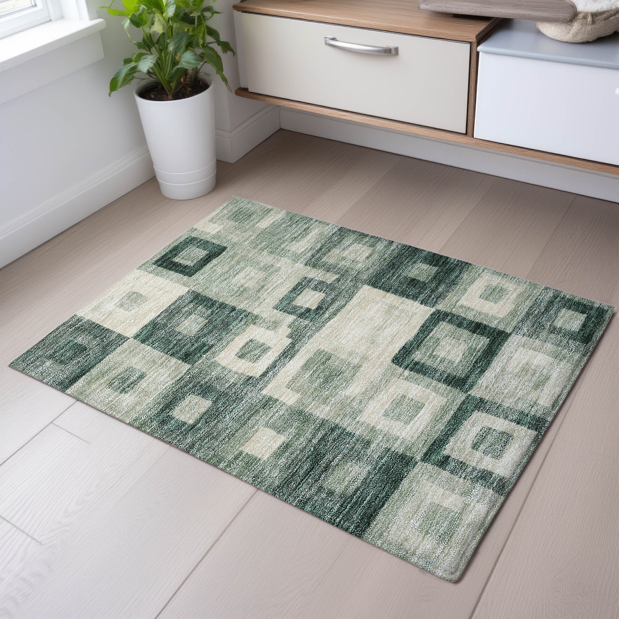 Chiang Mai Machine Washable Transitional Green Rug 1'8" x 2'6" #shape_Rectangle
