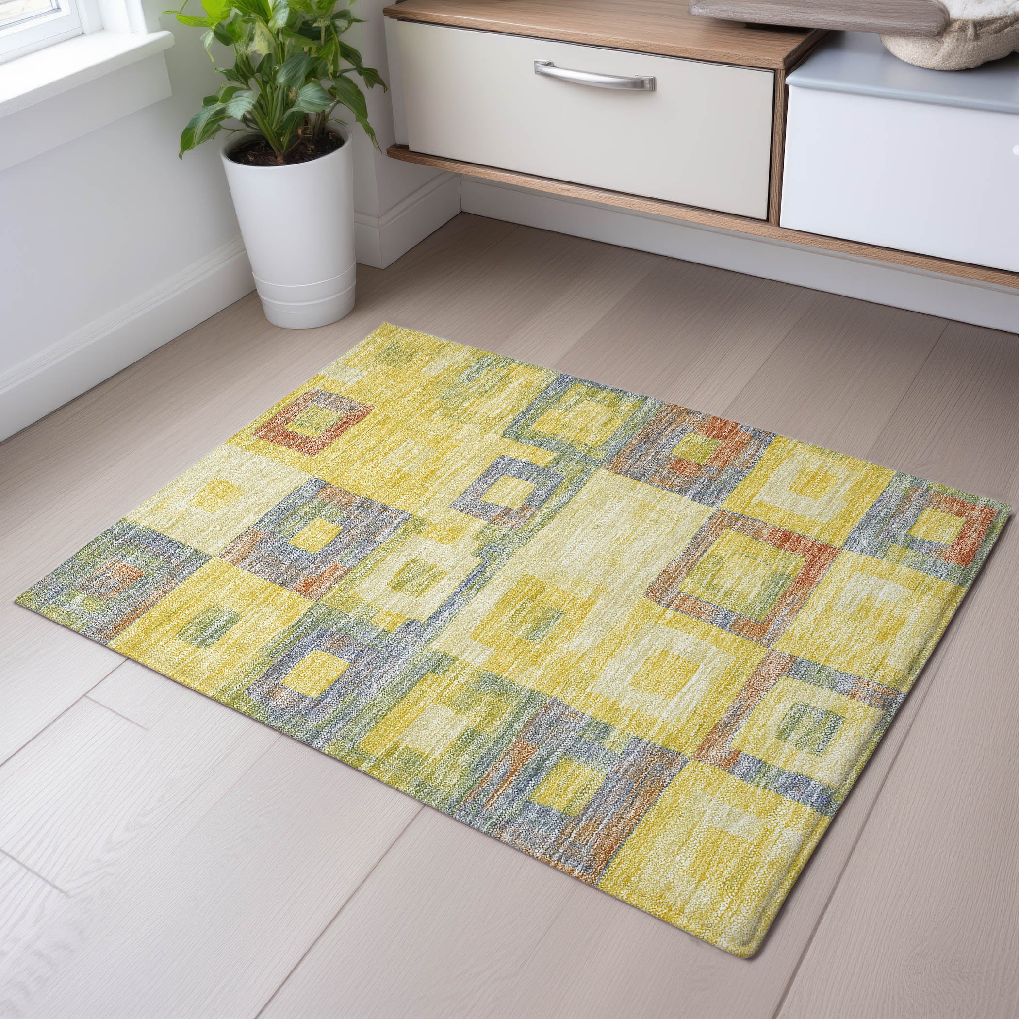 Chiang Mai Machine Washable Transitional Yellow Gold Rug 1'8" x 2'6" #shape_Rectangle