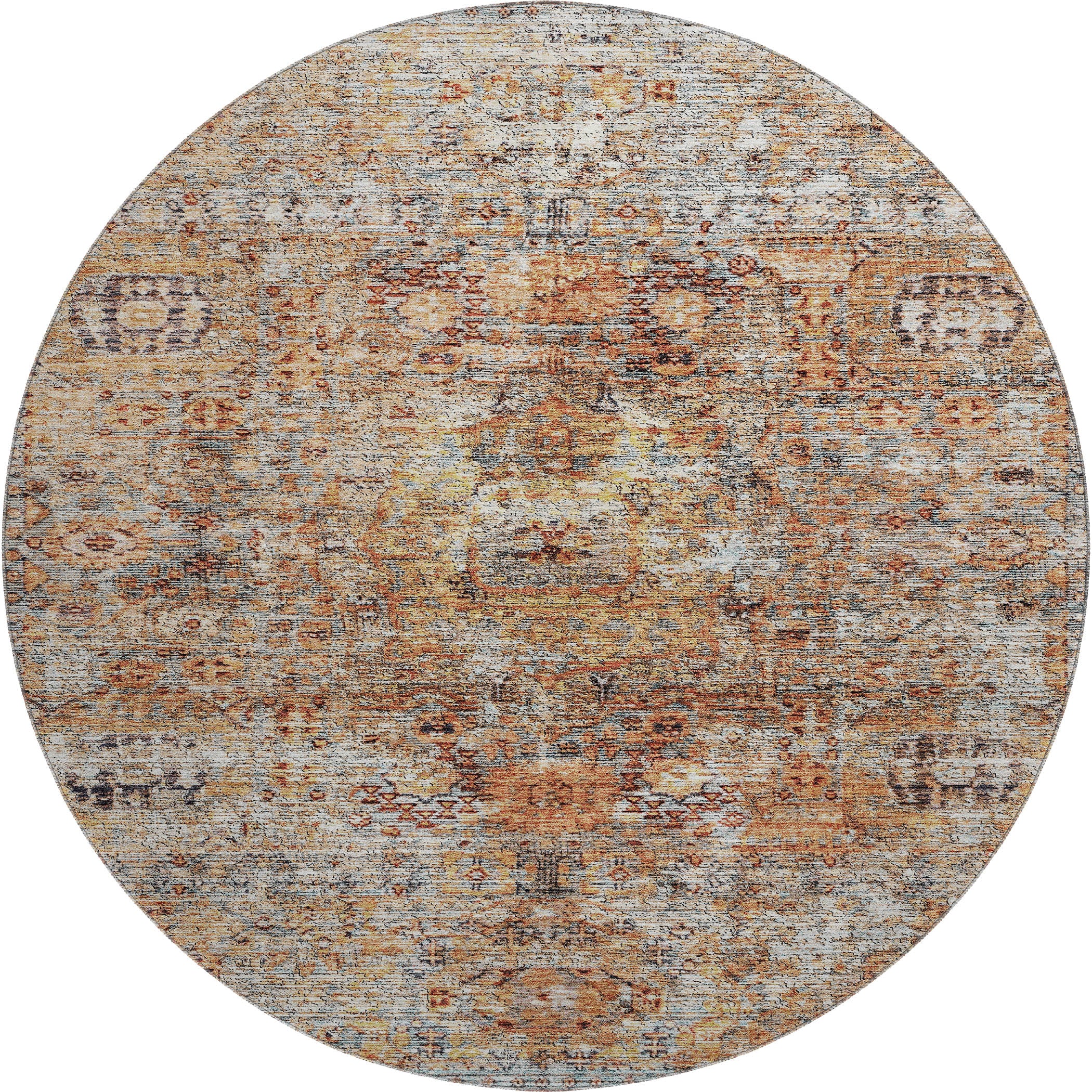 Seville Machine Washable Traditional Coral Orange Rug 8' x 8' #shape_Round