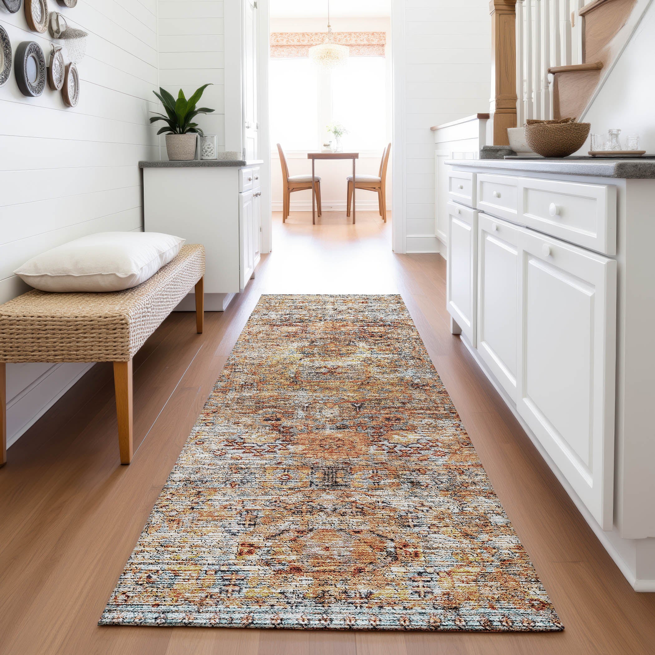 Seville Machine Washable Traditional Coral Orange Rug 2'3" x 7'6" #shape_Runner