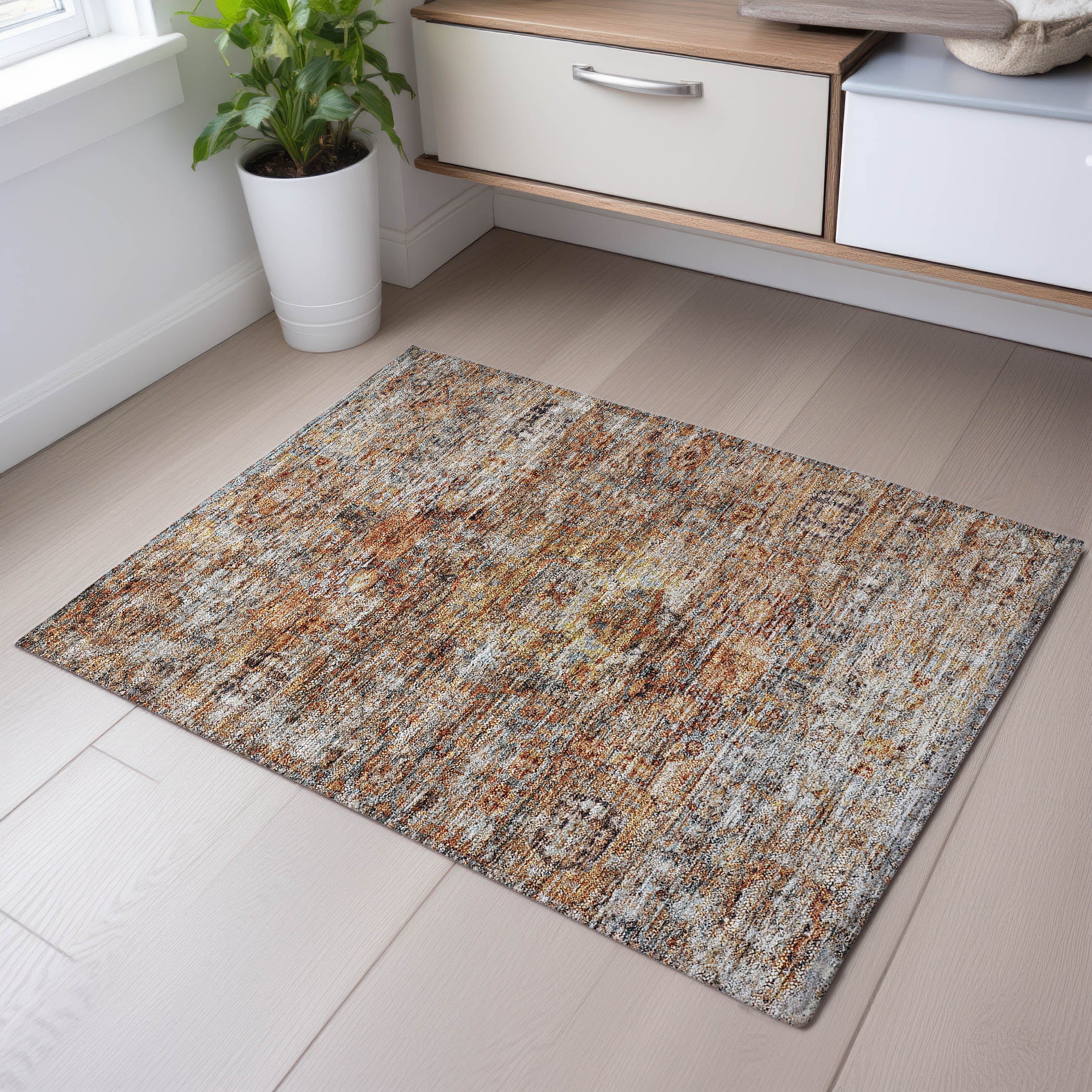 Seville Machine Washable Traditional Coral Orange Rug 1'8" x 2'6" #shape_Rectangle