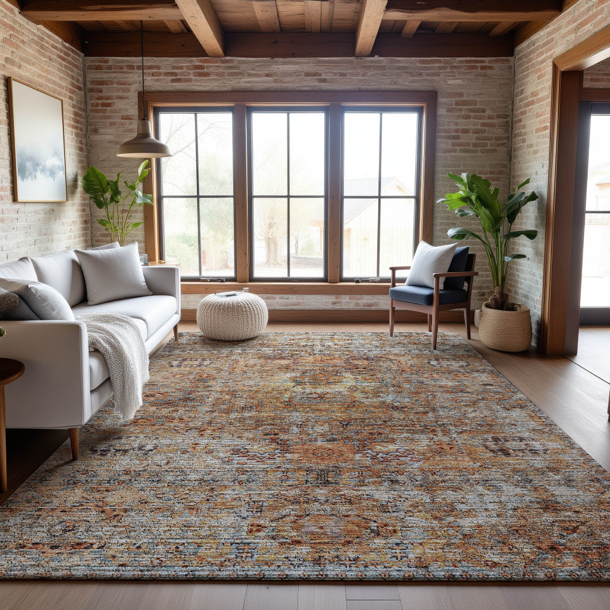 Seville Machine Washable Traditional Coral Orange Rug 2'6" x 3'10" #shape_Rectangle