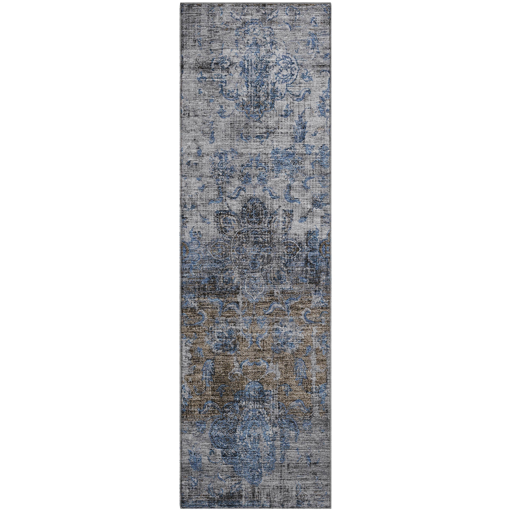 Montevideo Machine Washable Traditional Blue Rug 2'3" x 7'6" #shape_Runner
