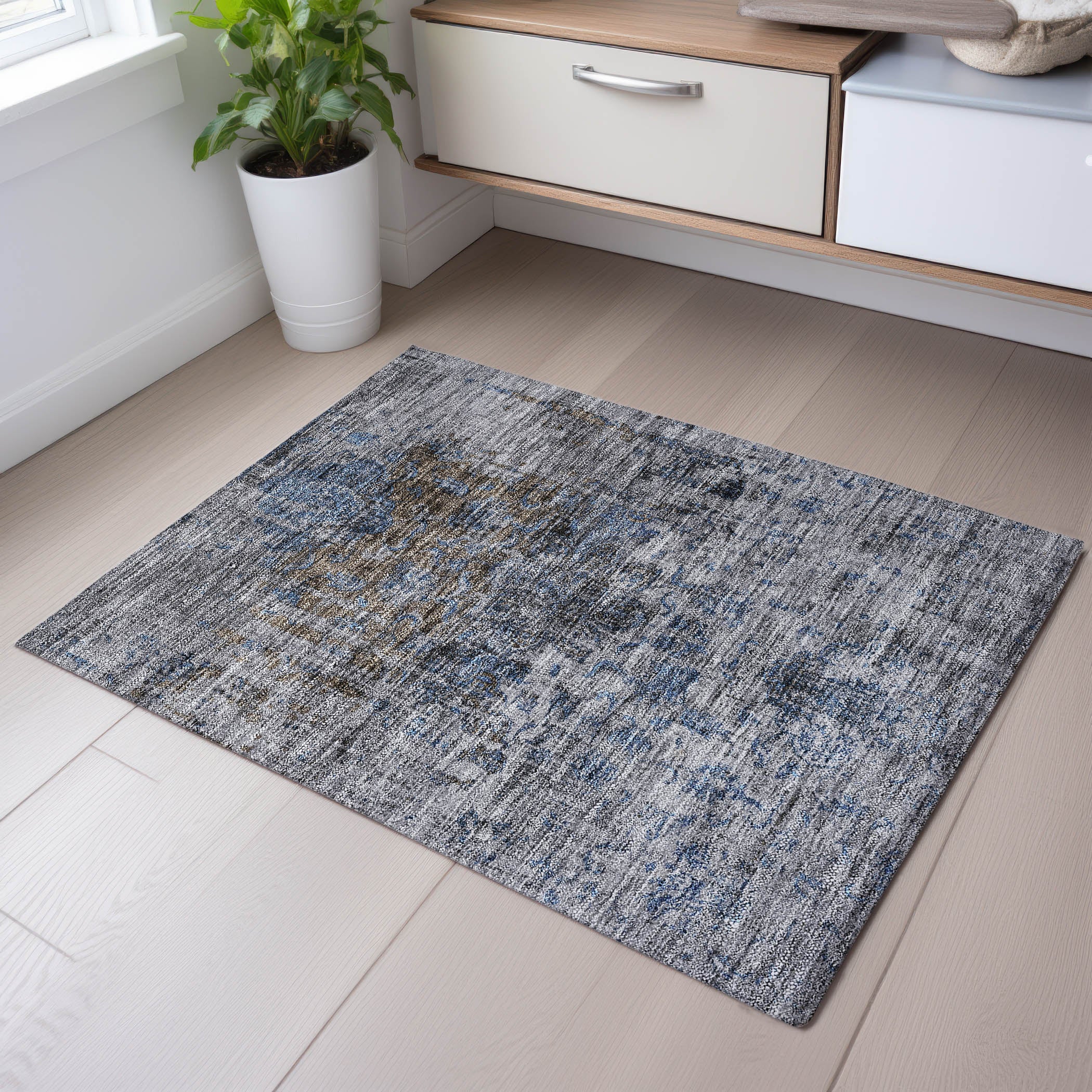 Montevideo Machine Washable Traditional Blue Rug 1'8" x 2'6" #shape_Rectangle