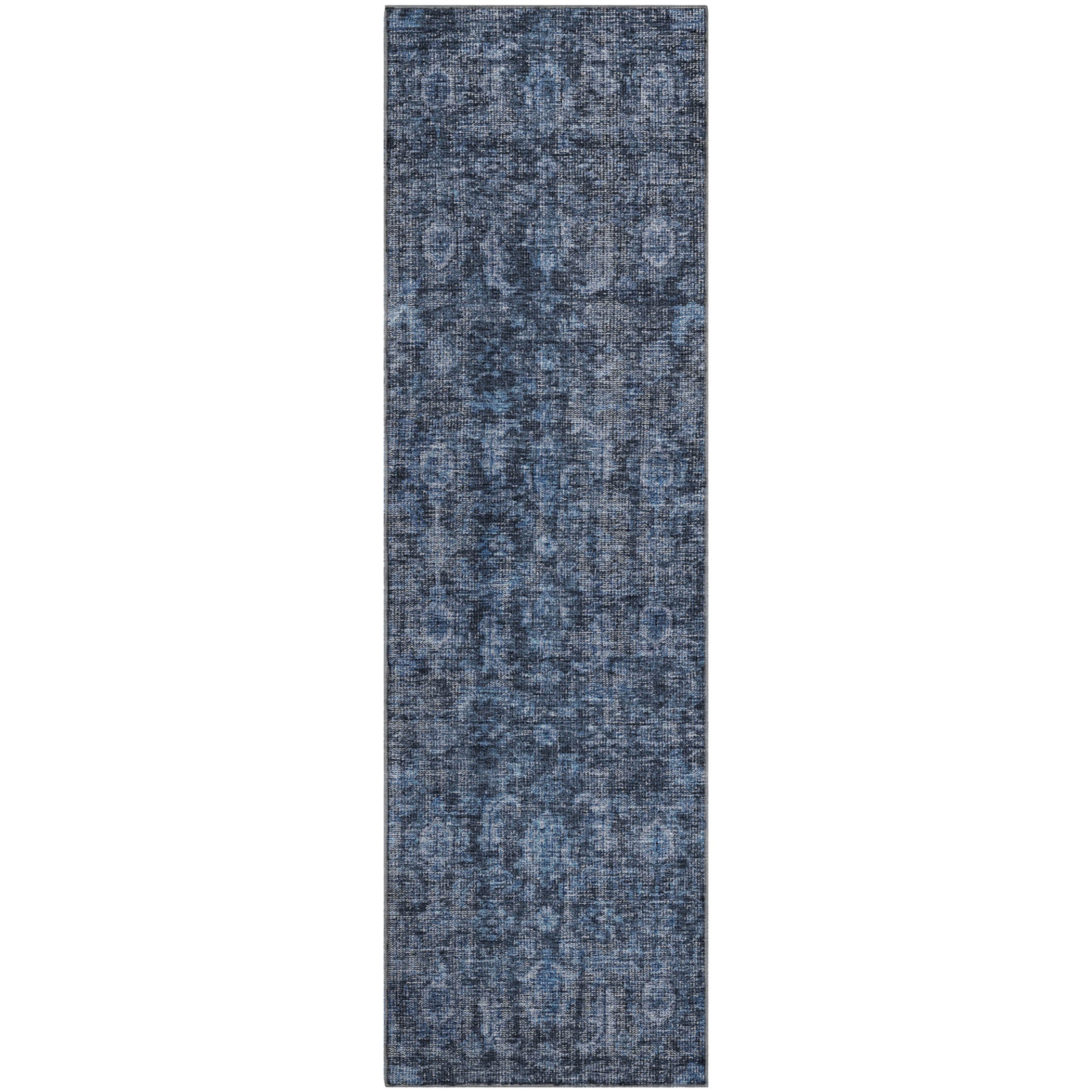 Vienna Machine Washable Transitional Blue Rug 2'3" x 7'6" #shape_Runner