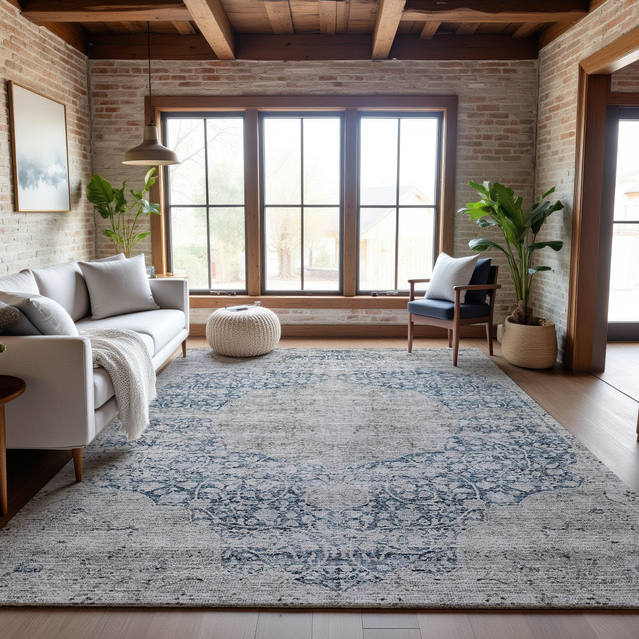 Bergen Machine Washable Traditional Blue Rug 2'6" x 3'10" #shape_Rectangle