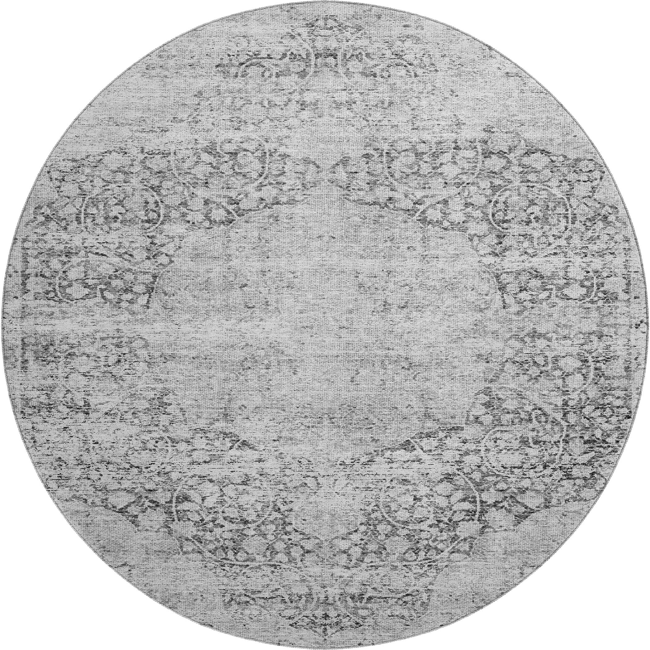 Bergen Machine Washable Traditional Gray Rug 8' x 8' #shape_Round