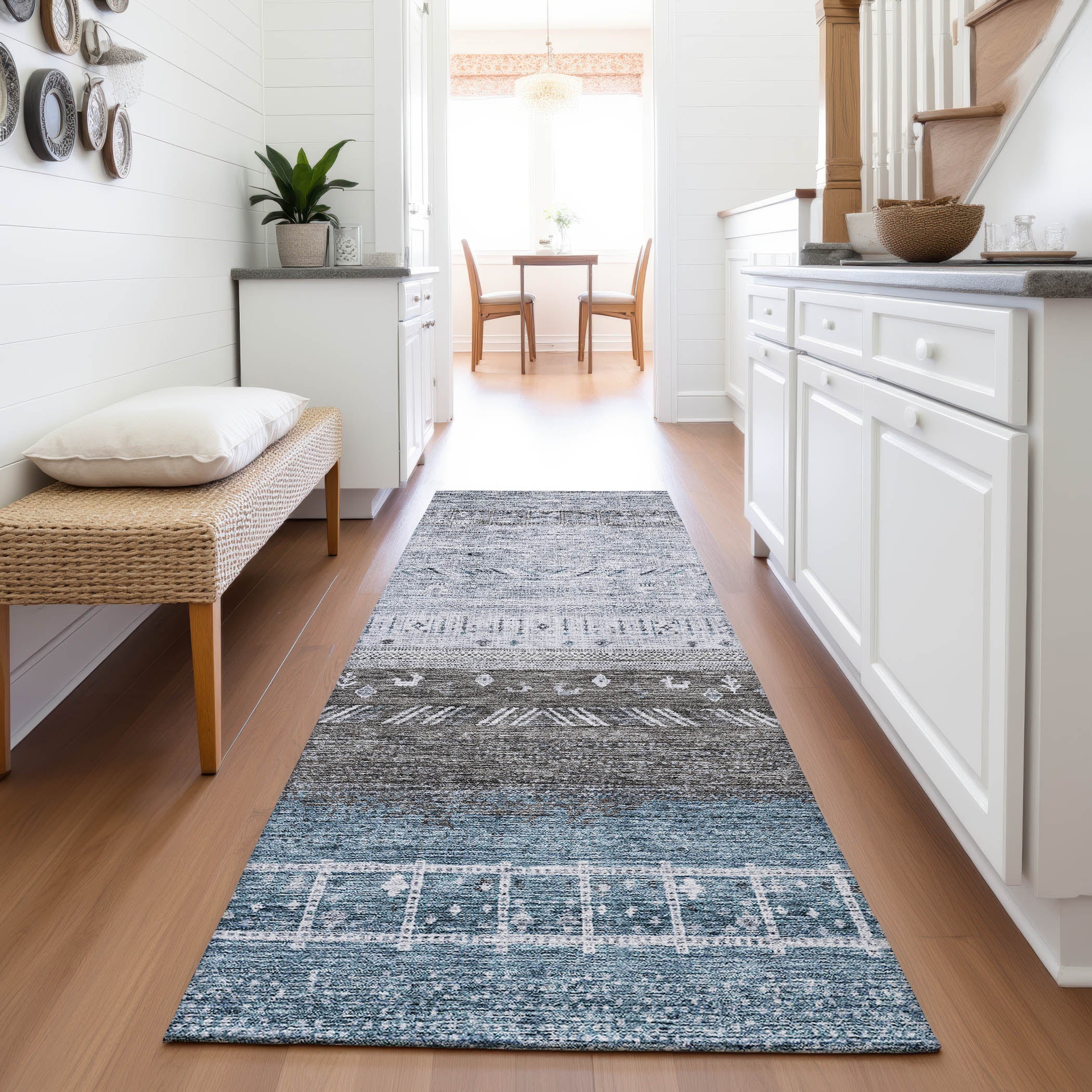 Cusco Machine Washable Transitional Blue Rug 2'3" x 7'6" #shape_Runner