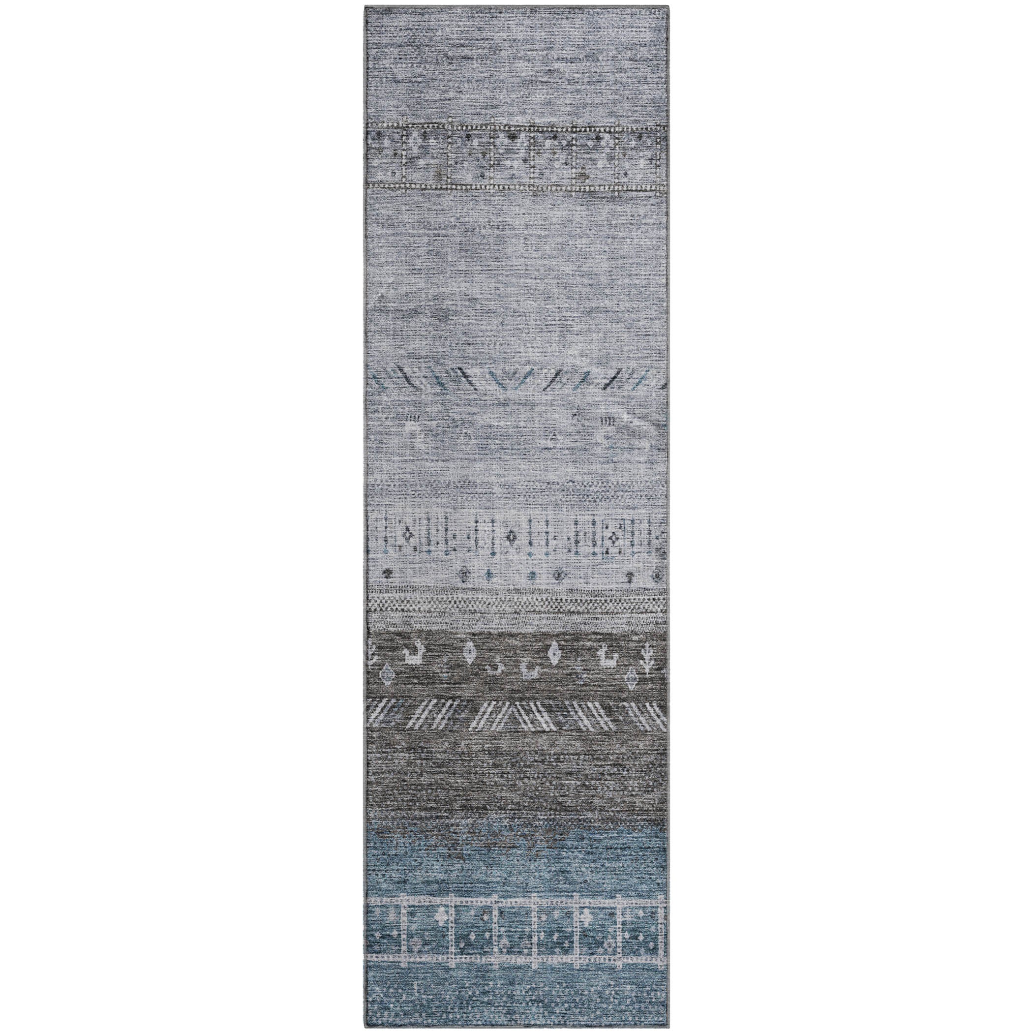 Cusco Machine Washable Transitional Blue Rug 2'3" x 7'6" #shape_Runner