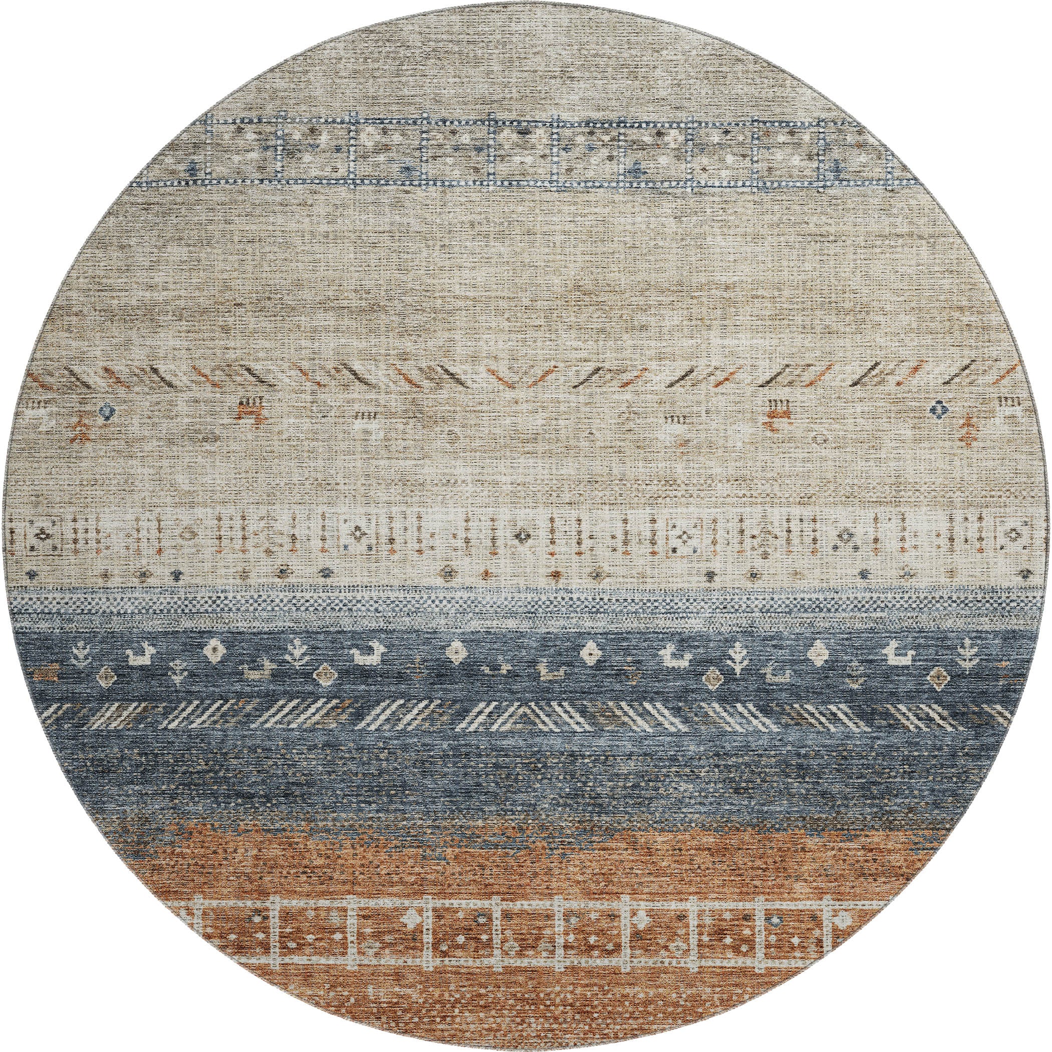 Cusco Machine Washable Transitional Brown Rug 8' x 8' #shape_Round