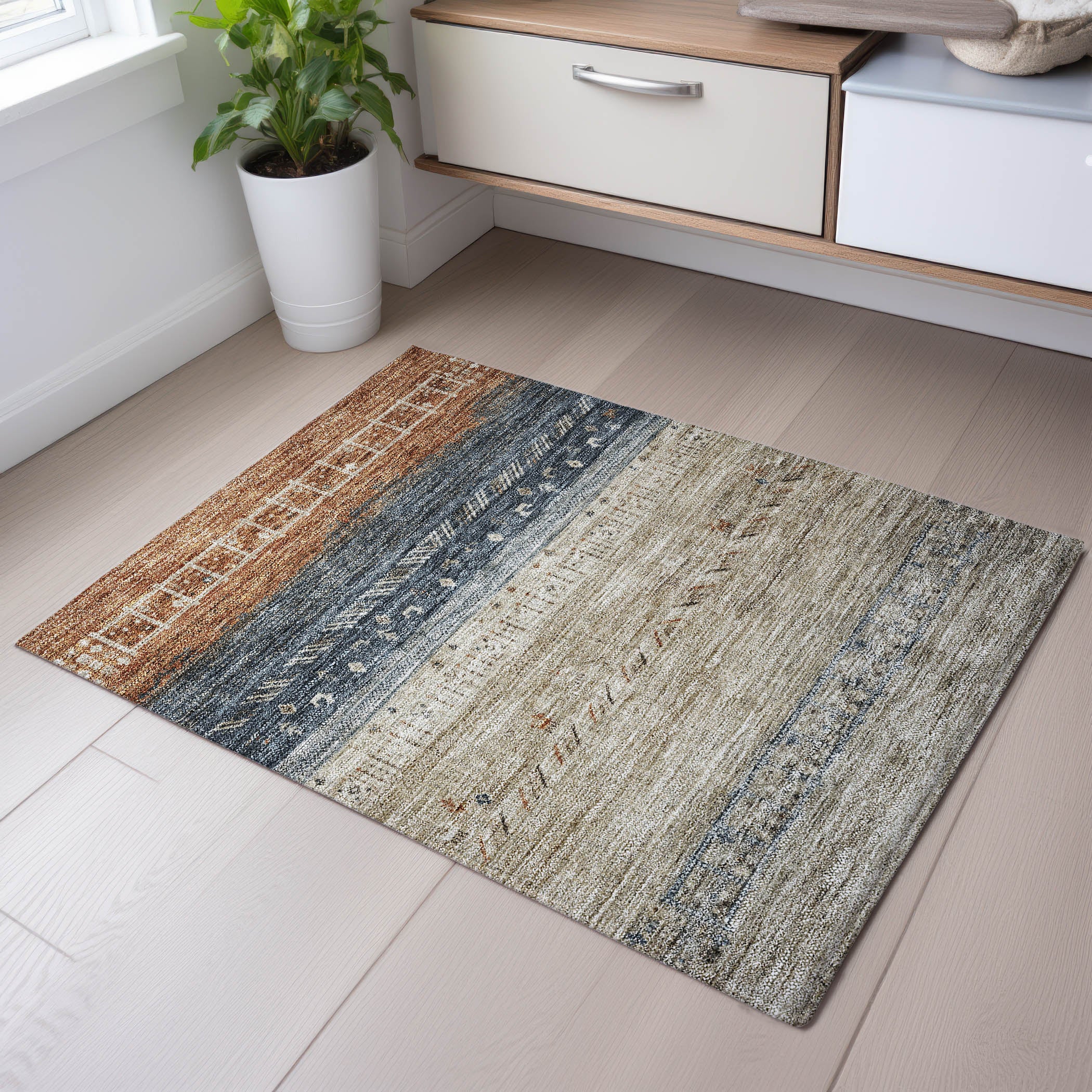 Cusco Machine Washable Transitional Brown Rug 1'8" x 2'6" #shape_Rectangle