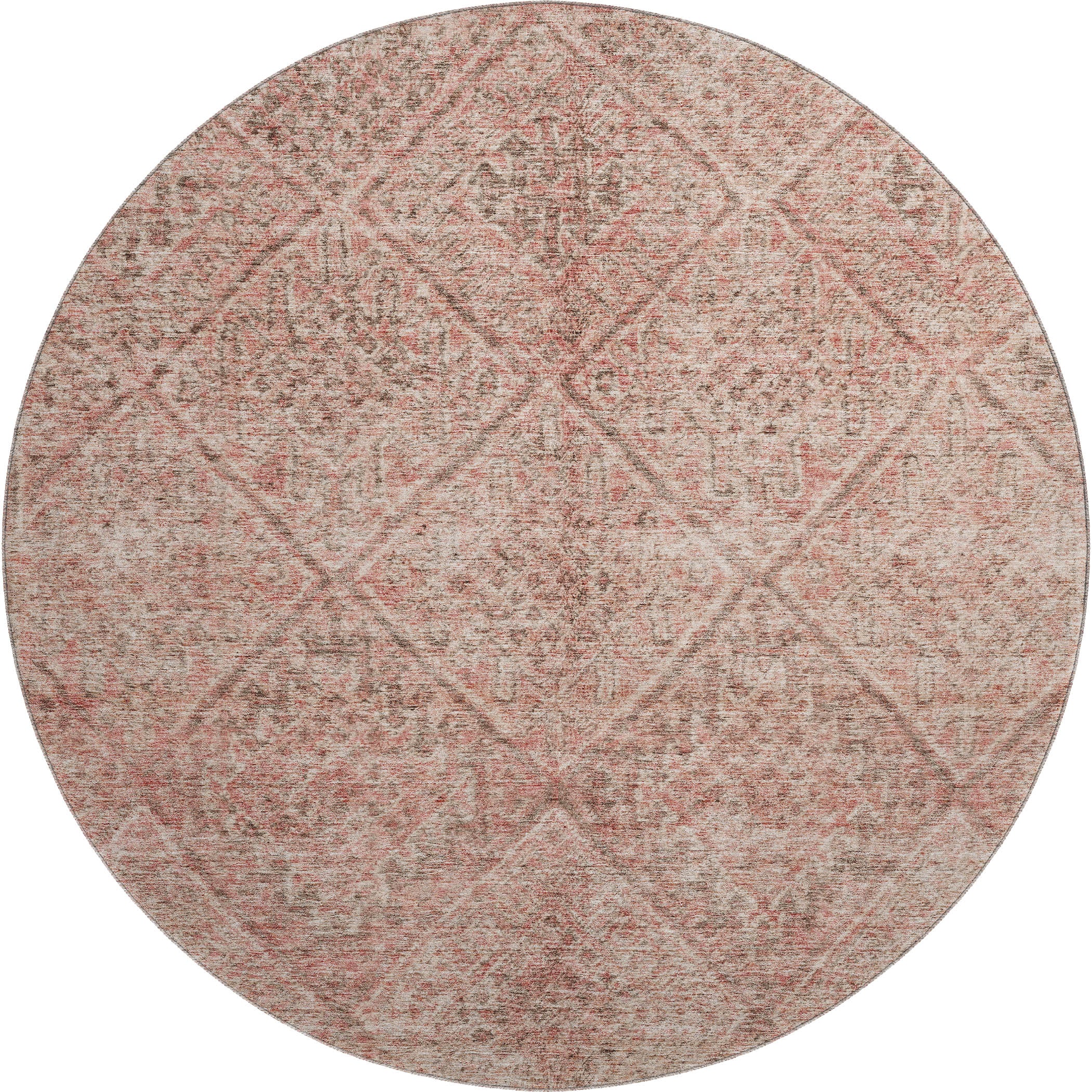 Zanzibar Machine Washable Transitional Pink Rug 8' x 8' #shape_Round