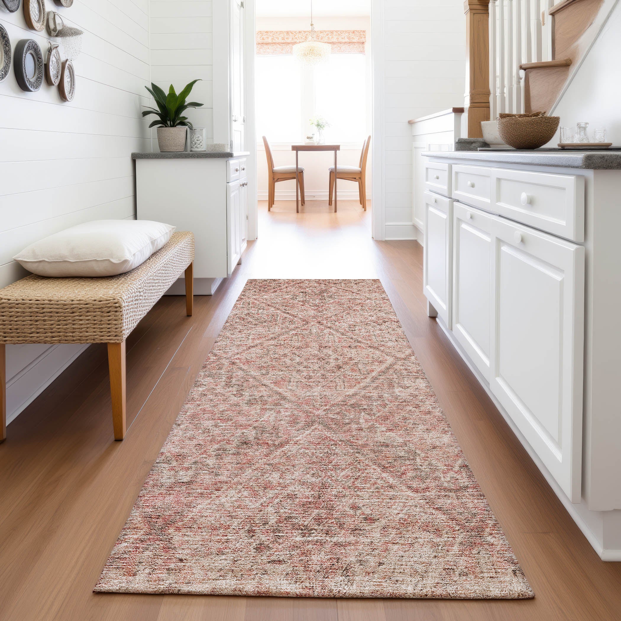 Zanzibar Machine Washable Transitional Pink Rug 2'3" x 7'6" #shape_Runner