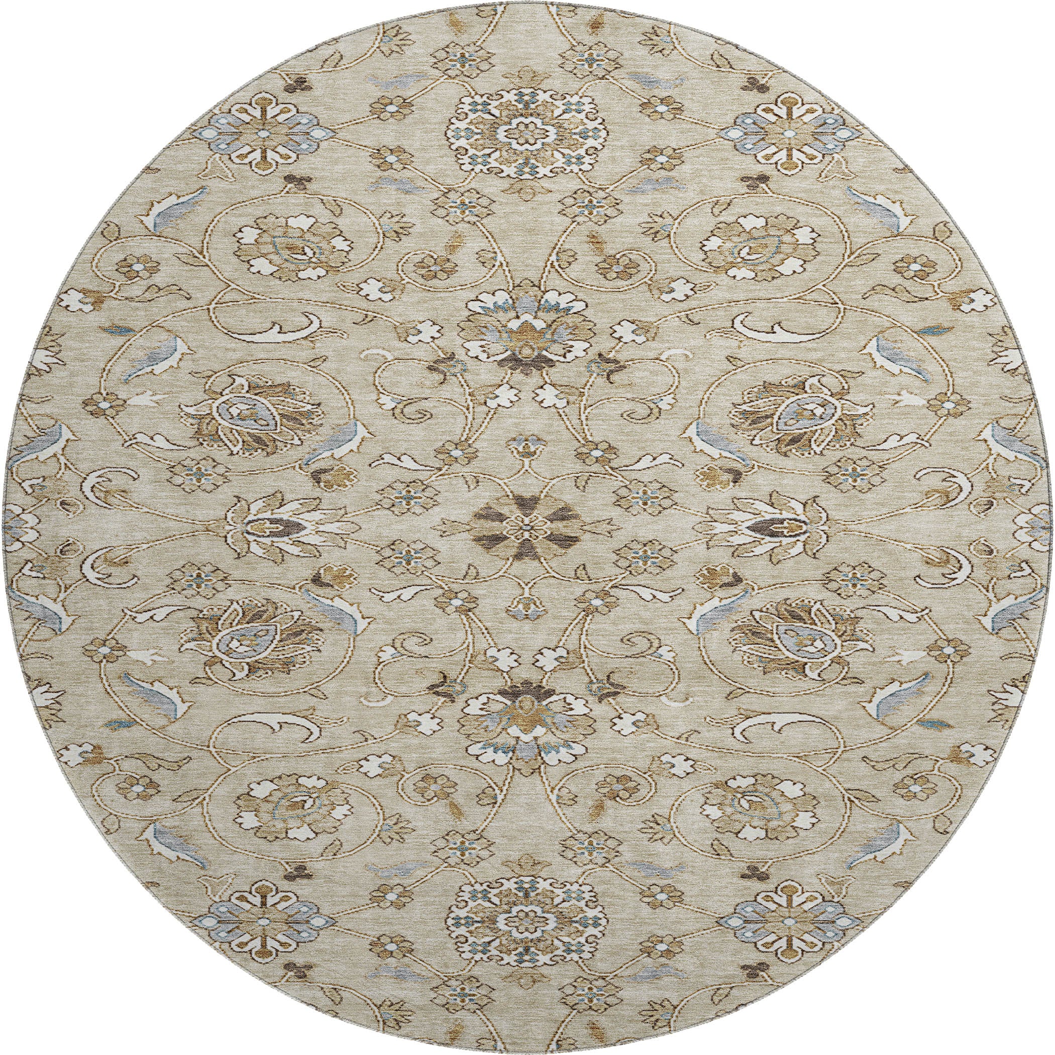 Lucerne Machine Washable Transitional Beige Brown Rug 8' x 8' #shape_Round
