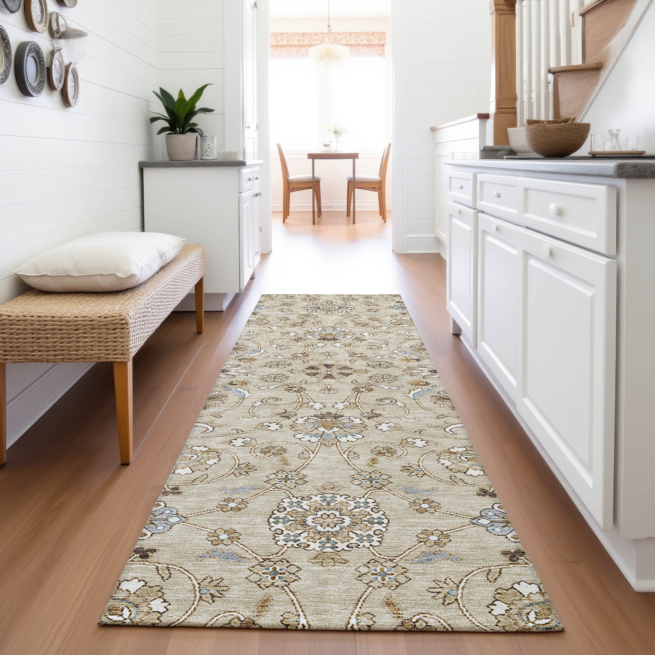 Lucerne Machine Washable Transitional Beige Brown Rug 2'3" x 7'6" #shape_Runner