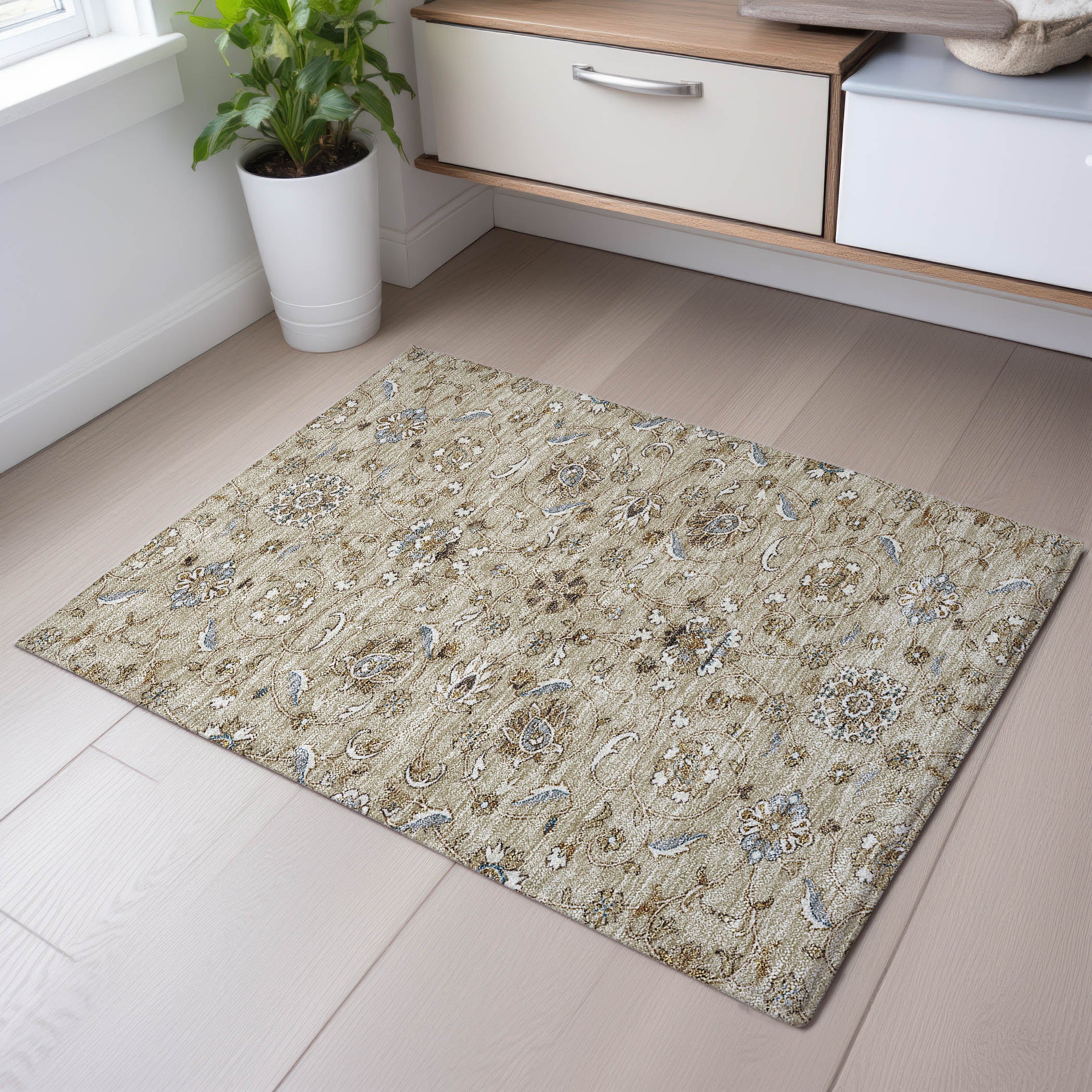 Lucerne Machine Washable Transitional Beige Brown Rug 1'8" x 2'6" #shape_Rectangle