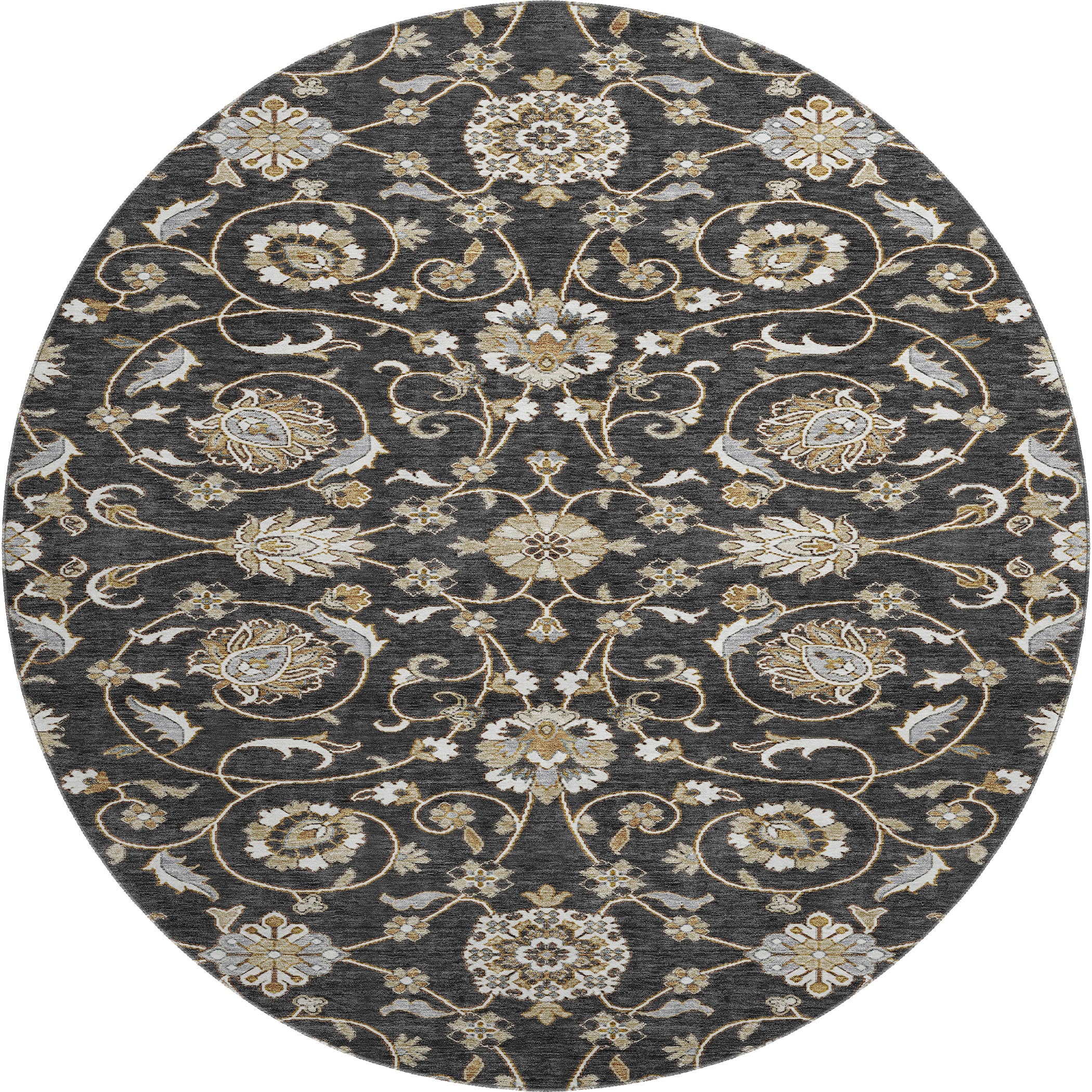 Lucerne Machine Washable Transitional Black Rug 8' x 8' #shape_Round