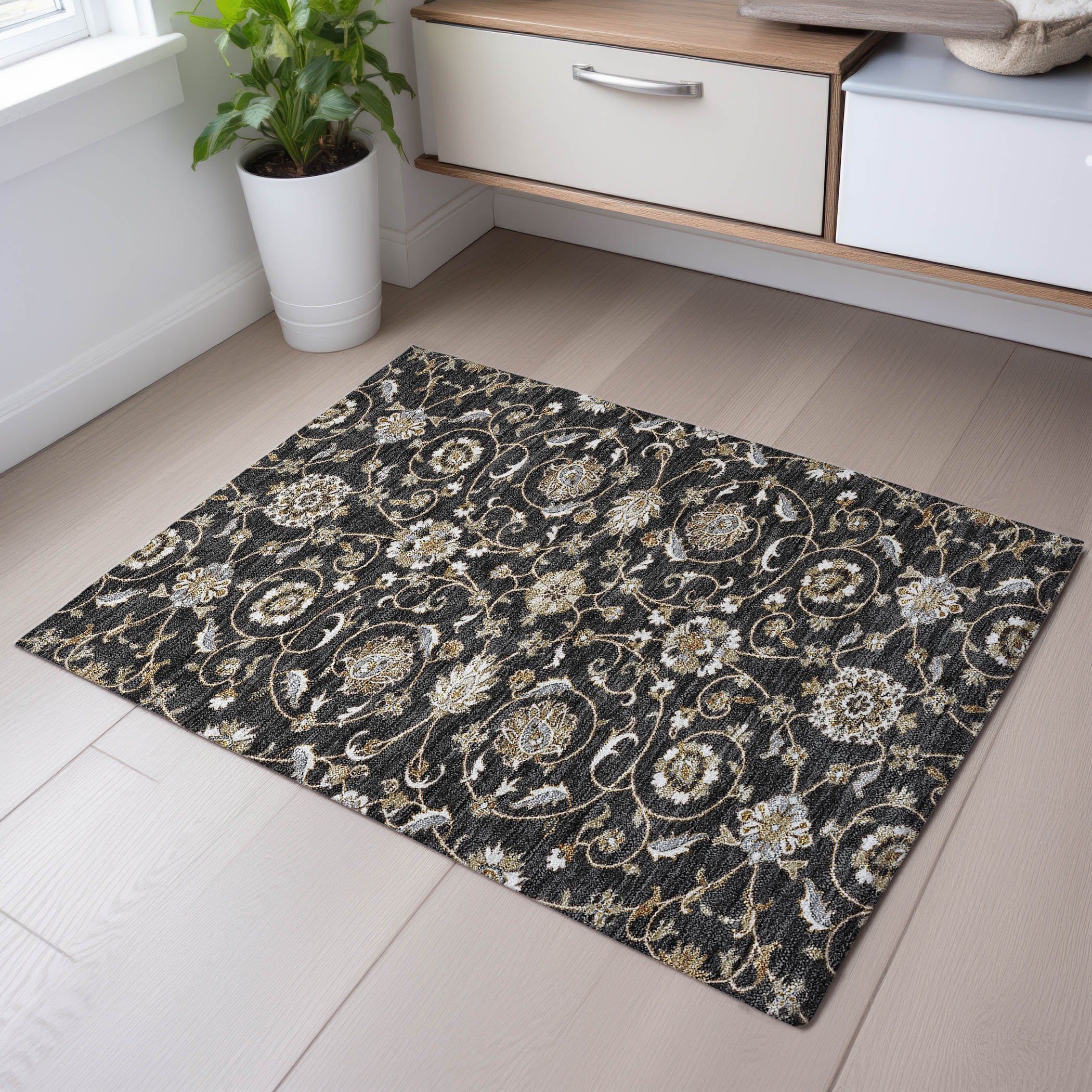 Lucerne Machine Washable Transitional Black Rug 1'8" x 2'6" #shape_Rectangle