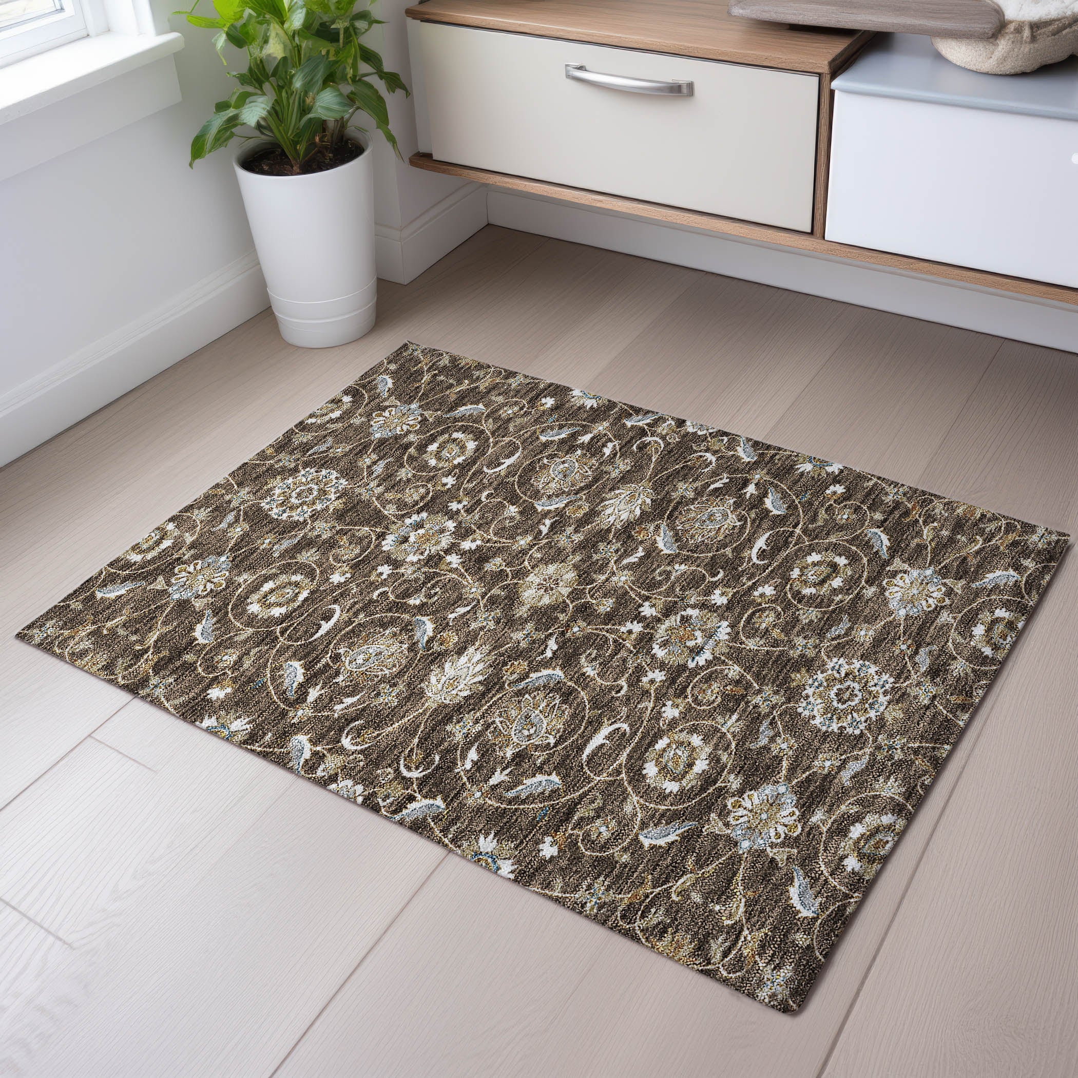 Lucerne Machine Washable Transitional Chocolate Brown Rug 1'8" x 2'6" #shape_Rectangle