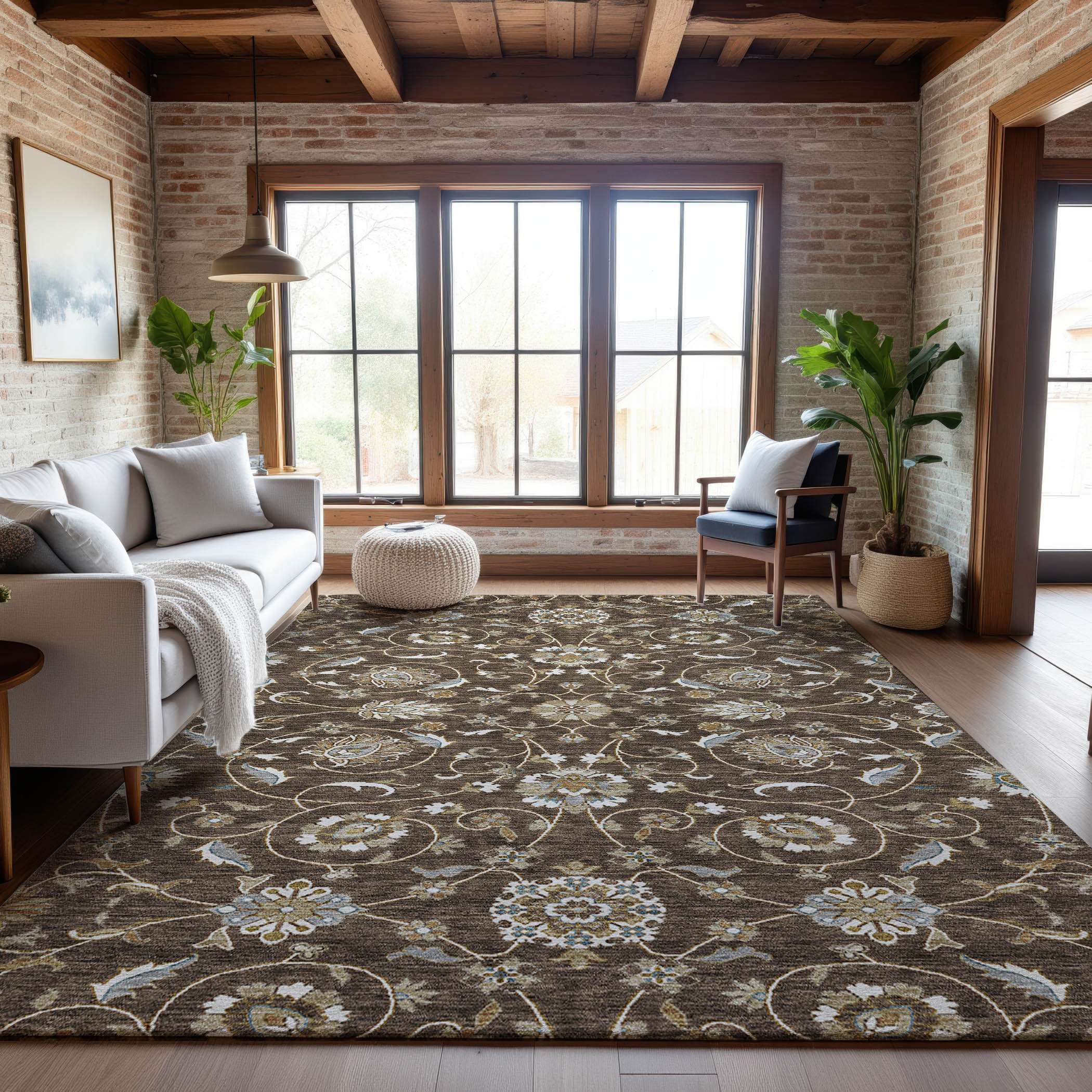Lucerne Machine Washable Transitional Chocolate Brown Rug 2'6" x 3'10" #shape_Rectangle