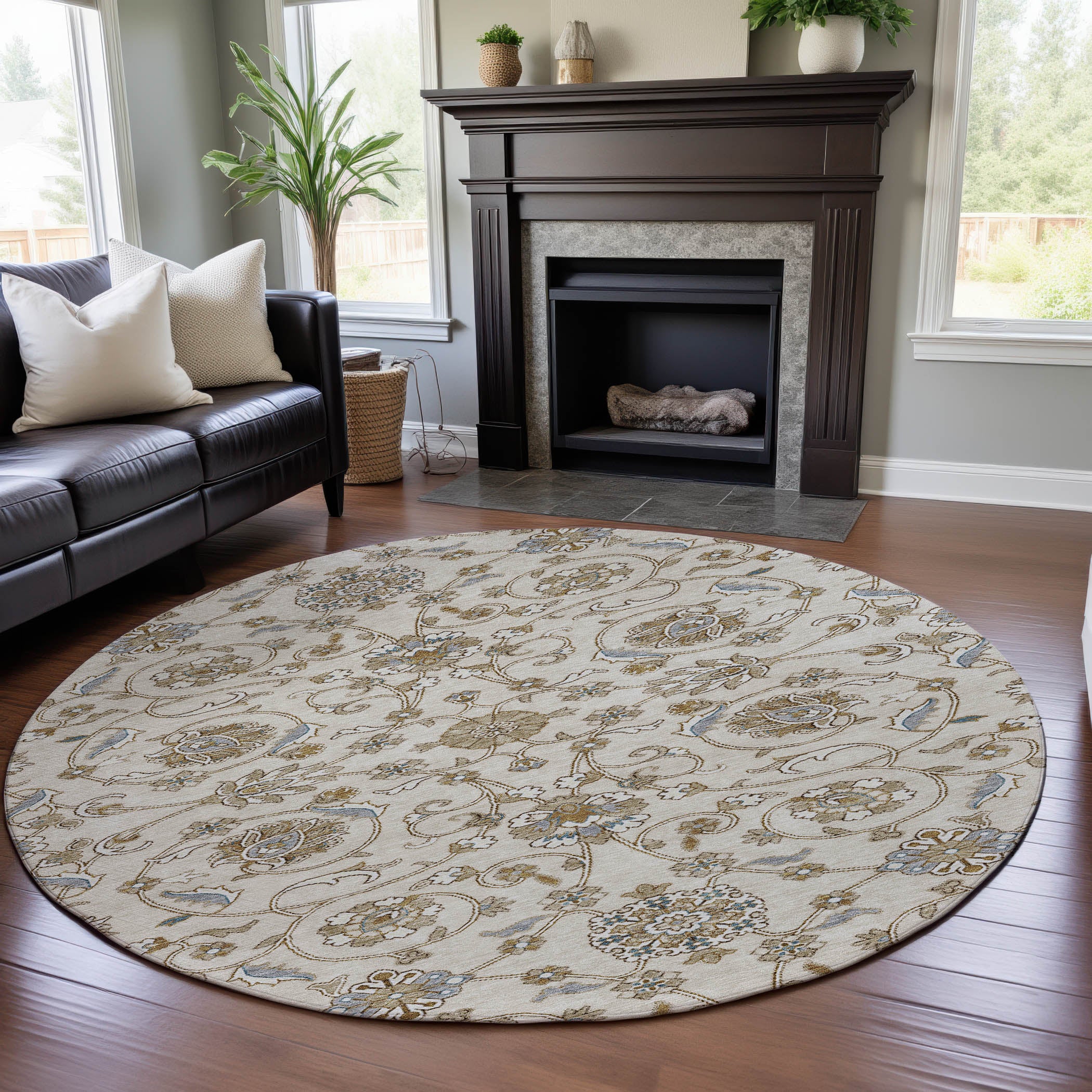 Lucerne Machine Washable Transitional Ivory Rug 8' x 8' #shape_Round